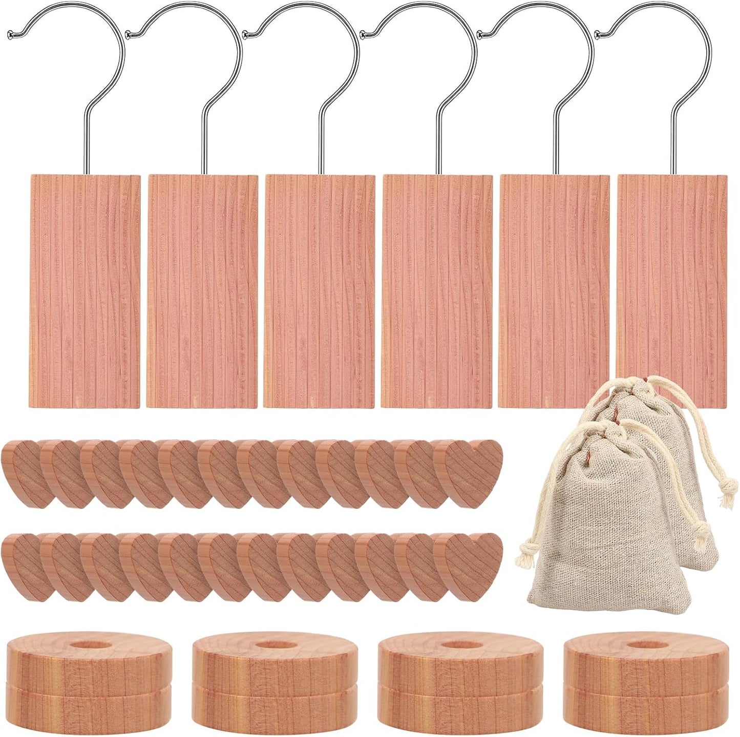 40 Pcs Cedar Wood Block for Wardrobe Clothes Storage with Metal Hooks, Cedar Wood Blocks & Balls for Storage Box Drawer Wardrobe Clothes, Fresh Scented Sachets
