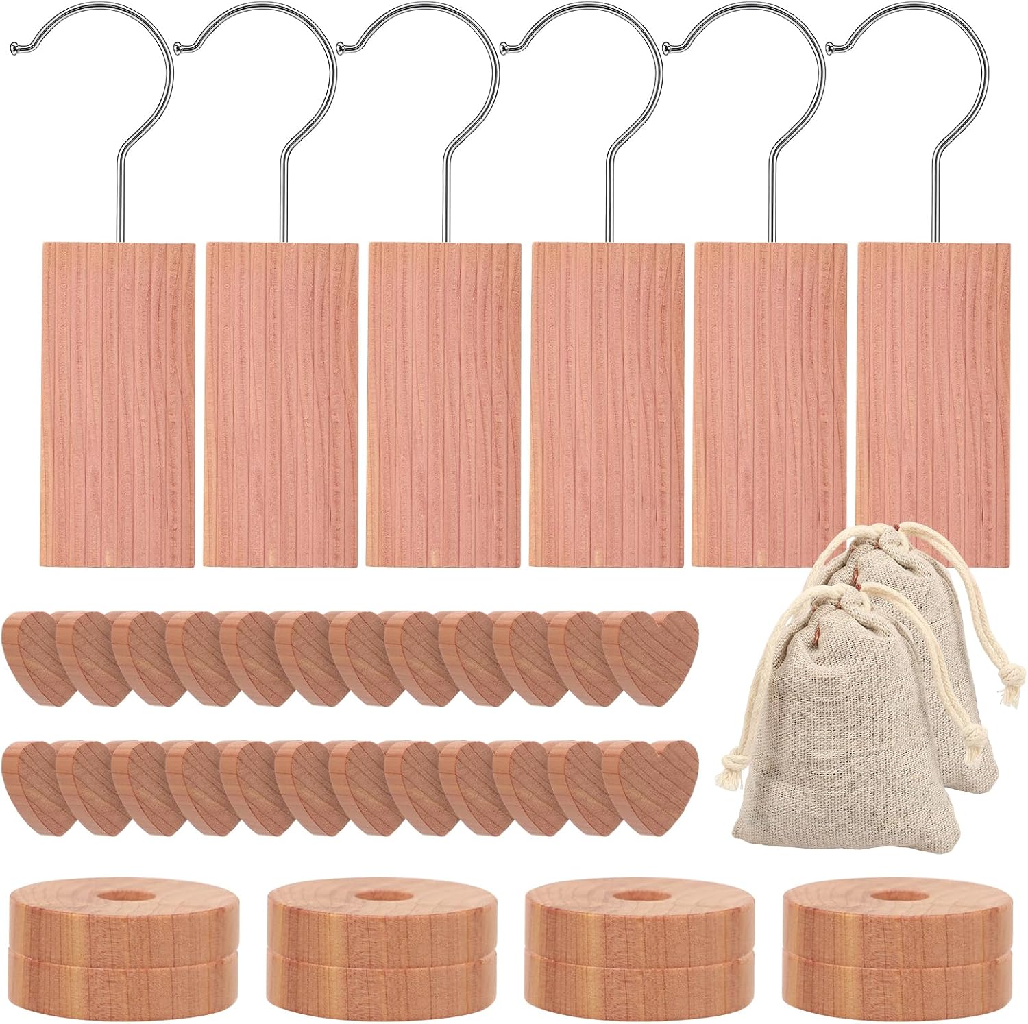 40 Pcs Cedar Wood Block for Wardrobe Clothes Storage with Metal Hooks, Cedar Wood Blocks & Balls for Storage Box Drawer Wardrobe Clothes, Fresh Scented Sachets