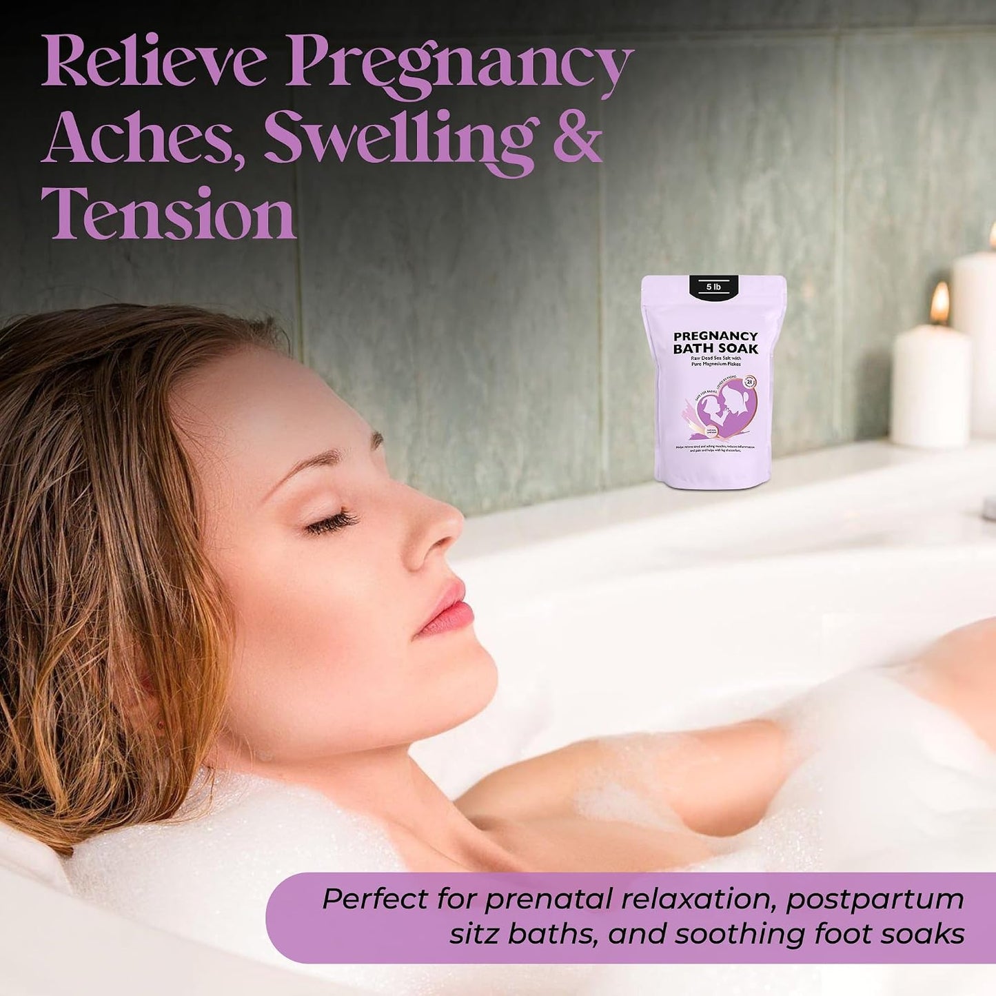 Aromasong Dead Sea Pregnancy Bath Soak 5 LB - Natural Lavender Pure Magnesium Flakes & Minerals - Pregnancy, Postpartum Muscle Ache & Leg Discomfort - Better Absorbs Than Epsom (Packaging May Vary)