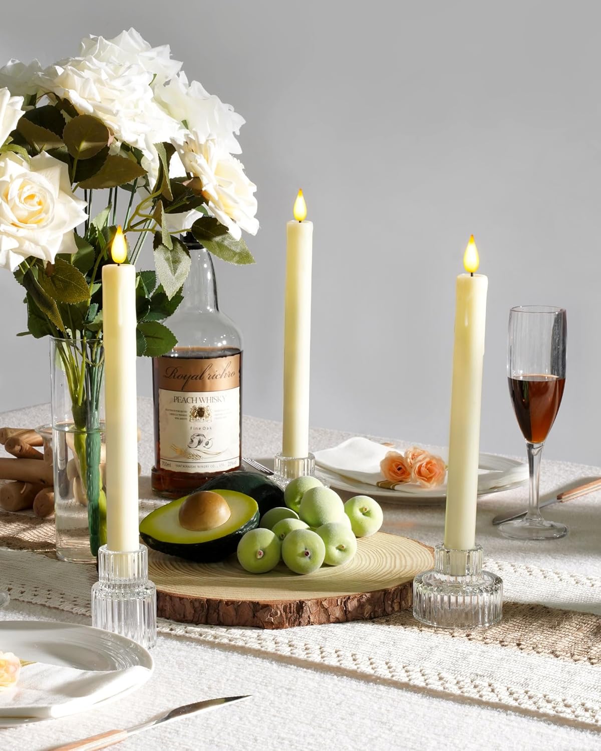 Homemory 3 Pack Flameless Taper Candles, No Remote, Realistic Flickering Battery Operated Candlesticks, Ivory LED Plastic Candle Safe for Weddings, Table Decor, Christmas, and Halloween