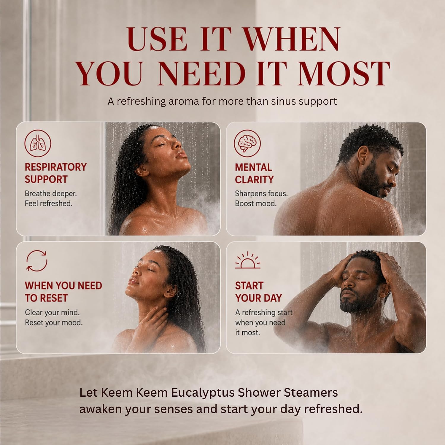 Keem Keem Eucalyptus Shower Steamers, 10 Pack Aromatherapy Shower Tablets with Eucalyptus Essential Oil, 2 oz Shower Melts for Spa Shower, Breathing Comfort, Morning Reset and Self Care