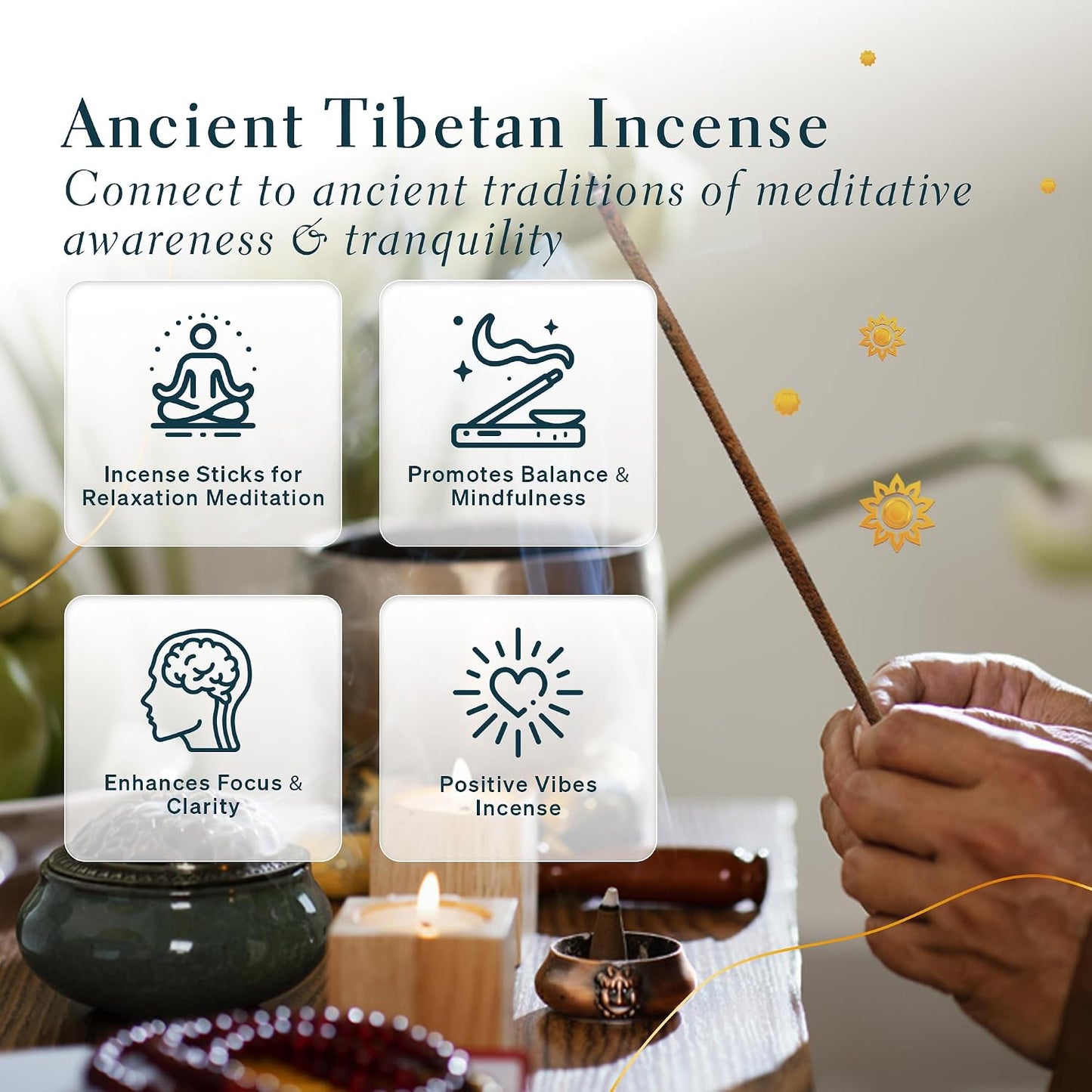 Ancient Tibetan Juniper Incense for Meditation, Yoga, Prayer, Aromatic Medicine, Stress Reliever, Calmness - Pack of 1, 30 Sticks with Wooden Burner