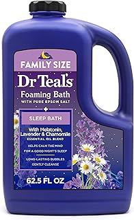 Dr Teal's Foaming Bath with Pure Epsom Salt, Sleep Blend with Melatonin, Lavender & Chamomile Essential Oils, 62.5 fl oz