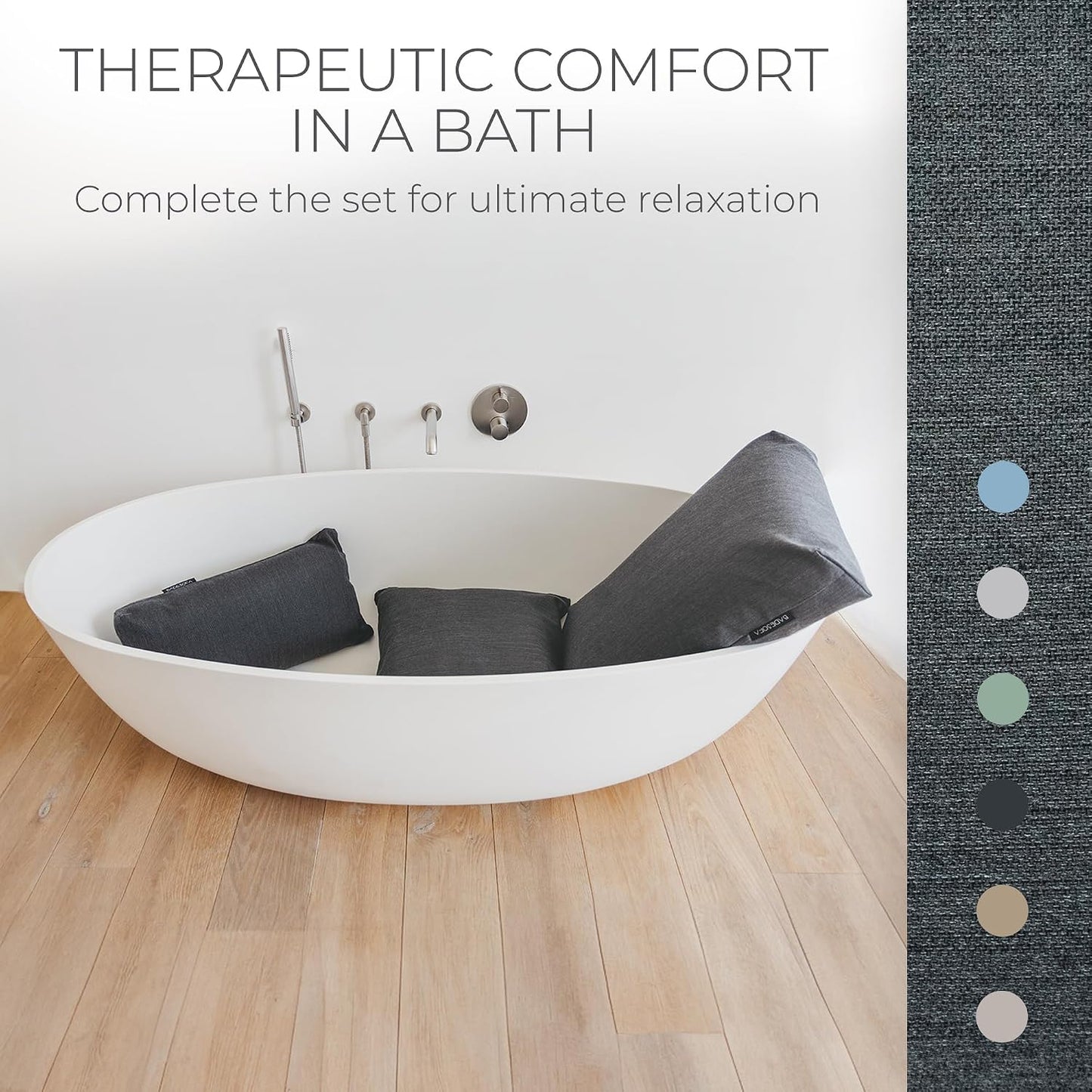 BADESOFA® Luxury Bathtub Seat Cushion – Bath Pillow for Tub, Quick-Dry & Washable, Non-Slip Weighted Tub Pillow, Home Spa Accessoire for Bathtub & Hot Tub in Charcoal