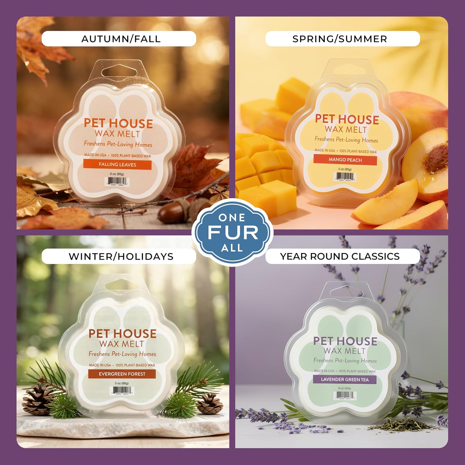 One Fur All Pet House Scented Wax Melts, Natural, Plant Based Soy Wax Melts for Pet Odor, Long Lasting Fragrance for Fresh Smelling Homes, Winter Fig