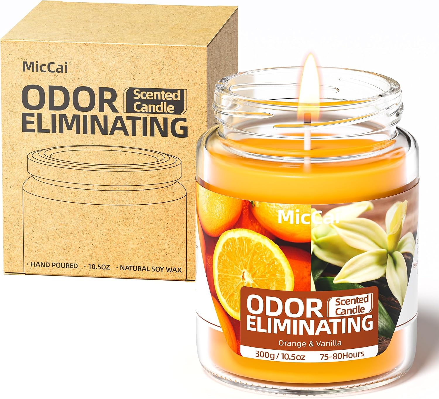 Orange & Vanilla Odor Eliminating Candles for Home Scented, Eliminates 99% of Pet, Smoke, Food and Other Smells Quickly, Highly Scented Candle, Premium Soy Candles Set for Women
