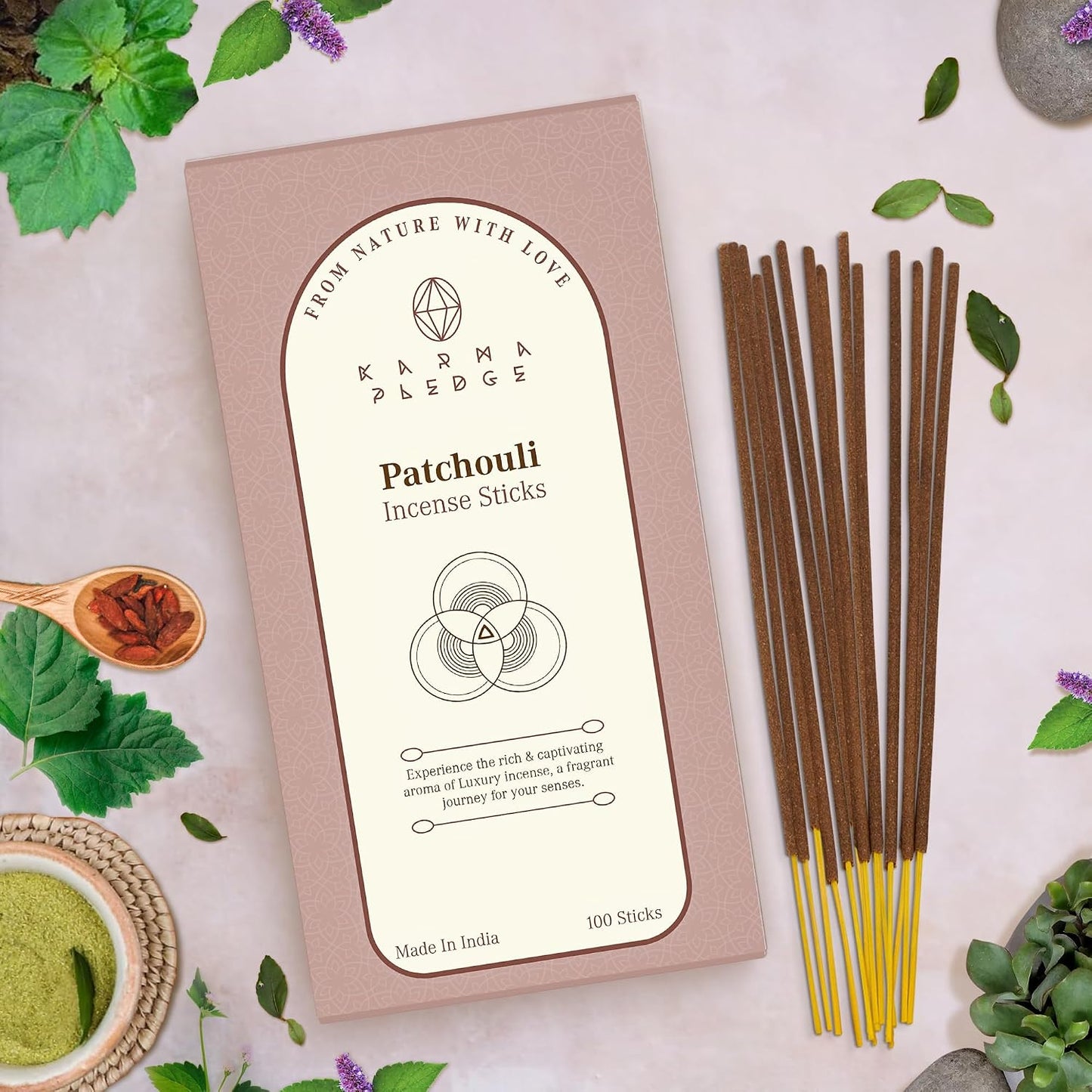 KarmaPledge Patchouli Incense Sticks, Burn Time 45-60 Min, 100 Sticks