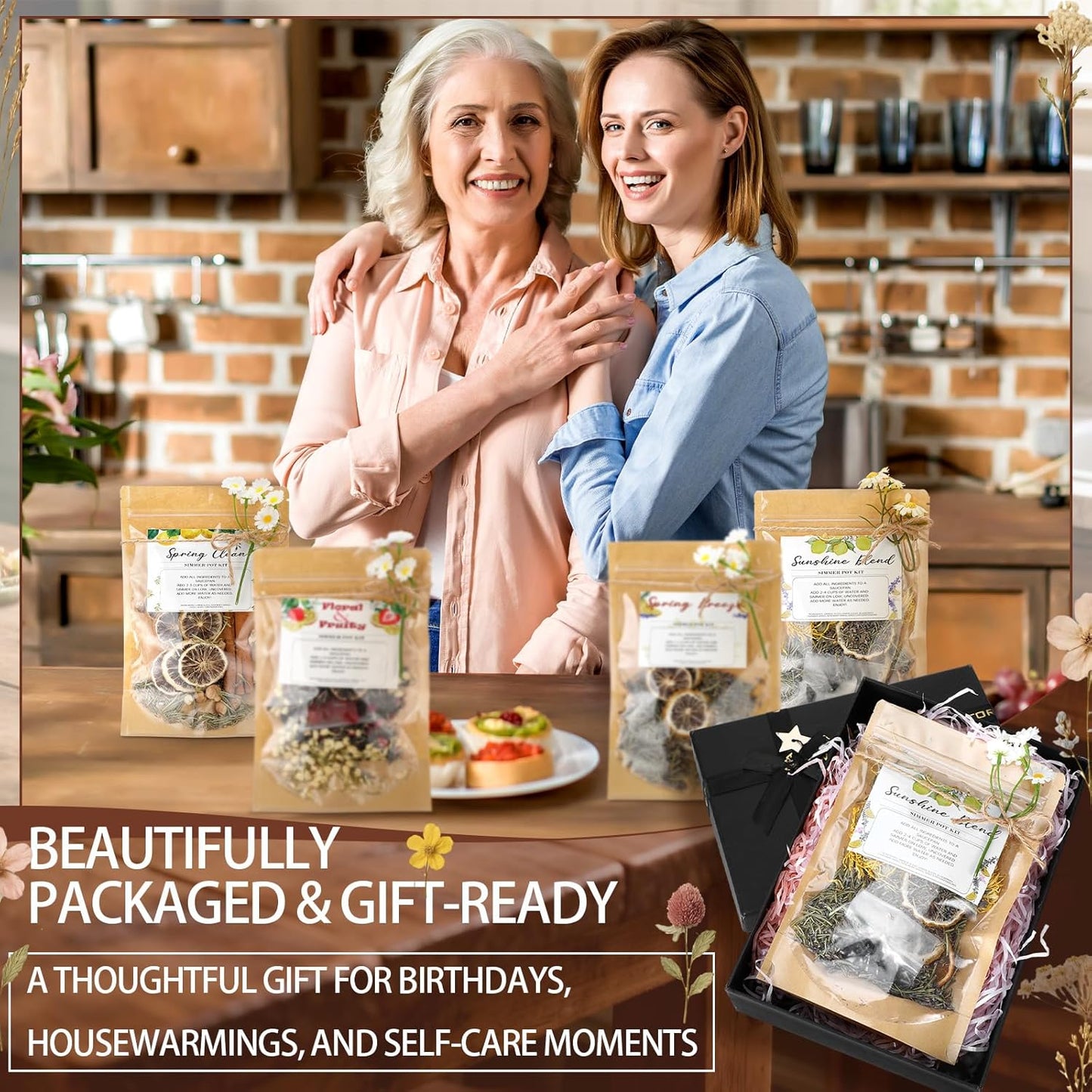Siifert 4 Set Potpourri Bags Stovetop Simmer Pot Simmering Mix Potpourri Instruction and Sticker Floral Fruity Cinnamon Natural Air Freshener Sachet for Holiday Relaxing Housewarming Hostess Gift