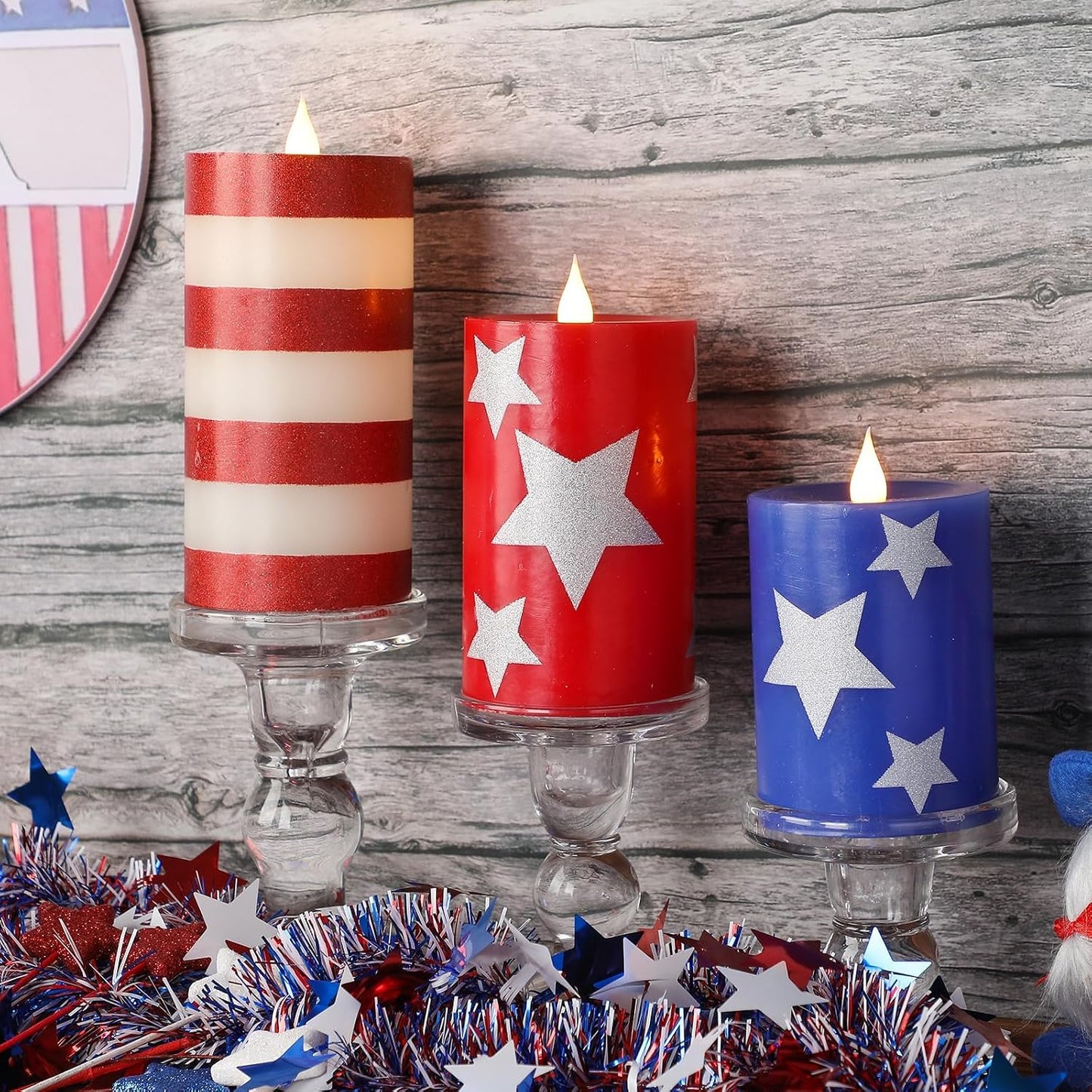 Set of 3 Patriotic Flameless Candles, Red White and Blue Battery Operated Pillar Candles, Patriotic Candles for 4th of July Independence Day Home Decor