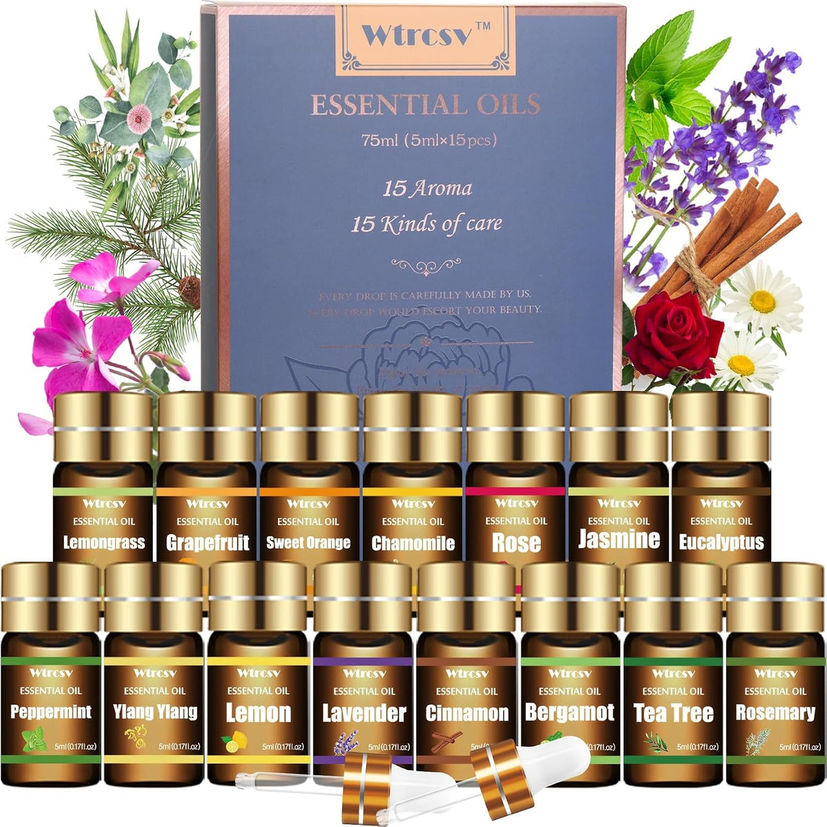Essential Oils Set - Top 15 Scents for Diffuser