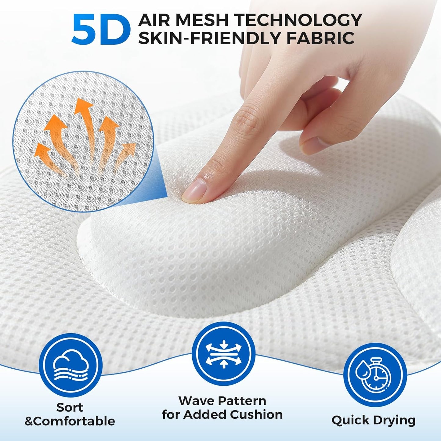52" x 16" Full Body Bath Pillow for Bathtub, Luxury Bathtub Cushion with 192 Suction Cups and Soft 5D Mesh Fabric, Bath Tub Pillows for Head and Neck, Relaxing Tub Accessories for Women