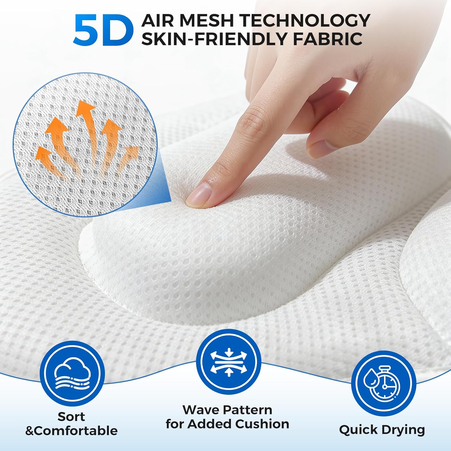 52" x 16" Full Body Bath Pillow for Bathtub, Luxury Bathtub Cushion with 192 Suction Cups and Soft 5D Mesh Fabric, Bath Tub Pillows for Head and Neck, Relaxing Tub Accessories for Women