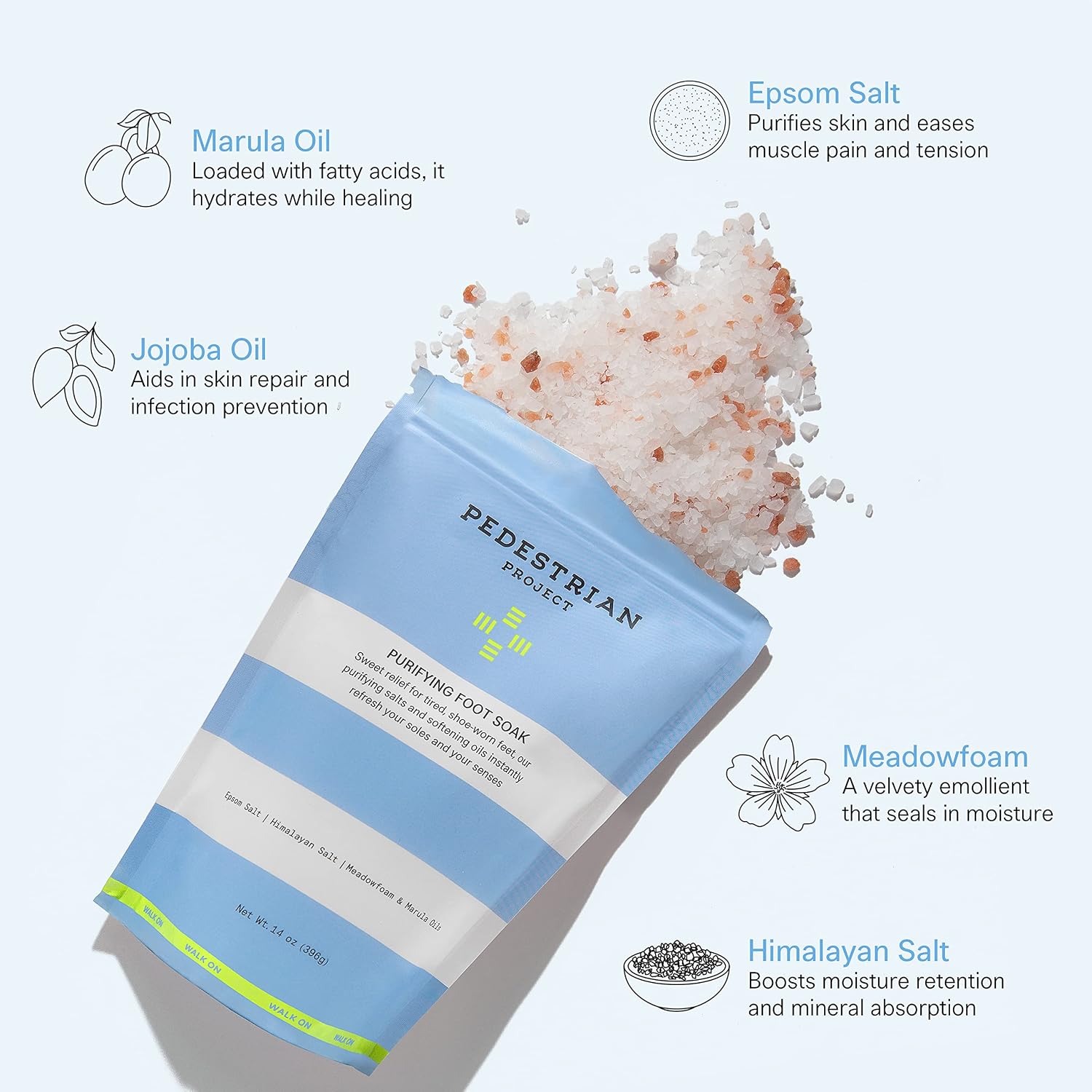 Pedestrian Project Purifying Foot Soaking Salts - Softens, Soothes, Detoxifies - Dead Sea, Himalayan & Epsom Salt, Marula & Meadowfoam Oils, Vegan, Non-GMO, Cruelty Free, 14 Oz