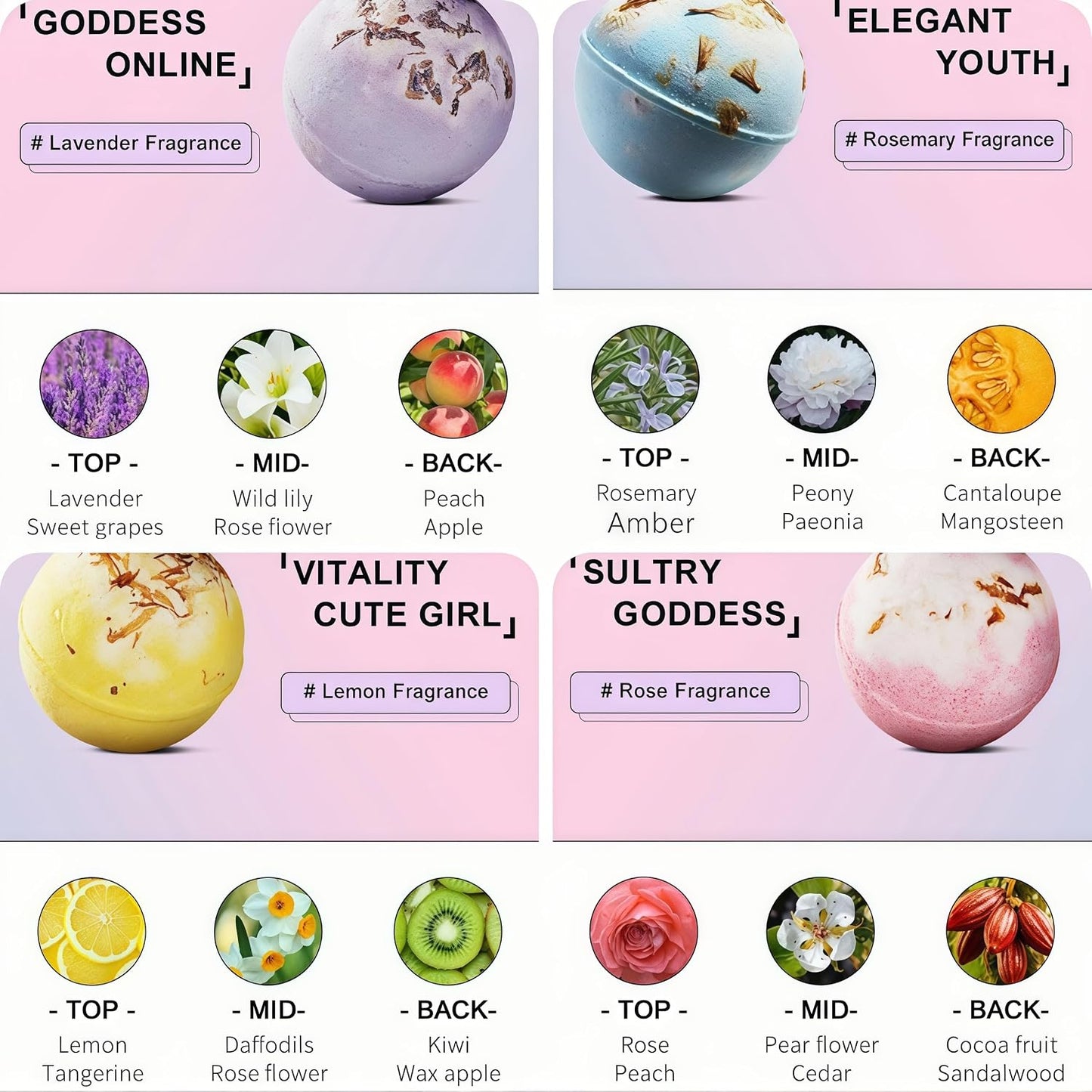 Handmade Bath Bombs Gift Set 4-Pack Handmade Spa Fizzies with Dried Flowers, Shea Butter & Essential Oils for Women, Relaxing & Moisturizing Self Care Kit.