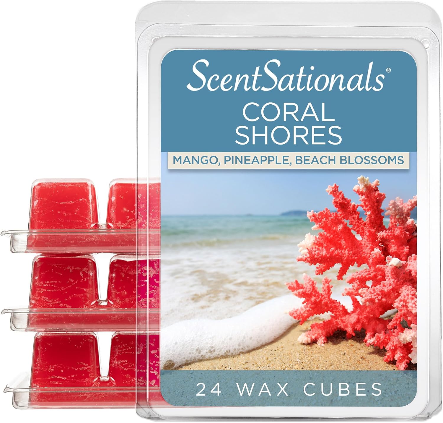 ScentSationals Coral Shores Scented Wax Melts - Mango, Pineapple, & Beach Blossoms, 10oz (24 Cubes)