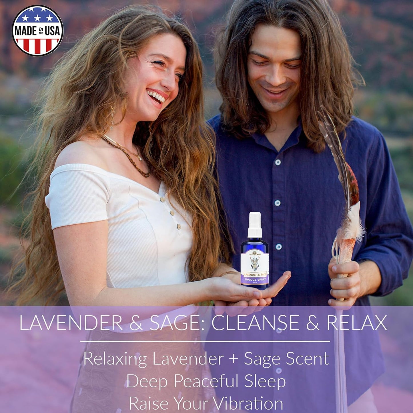 Lavender & Sage Smudge Spray (114ml), Lavender Spray with White Sage Essential Oil, Calm & Cleansing Negative Energy, Spiritual Room Spray, Smokeless Smudge Spray, Yoga Spray UK