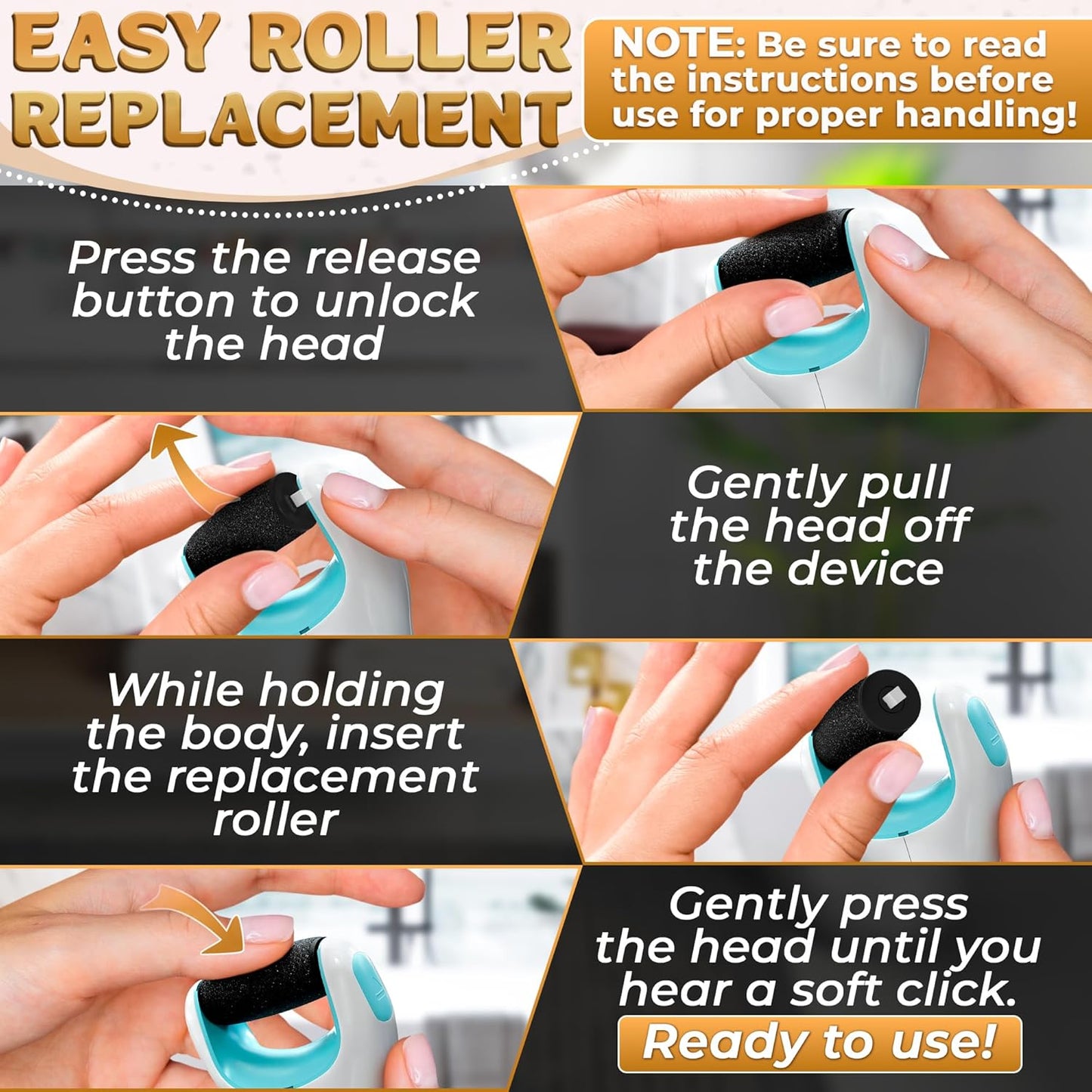 Electric Foot Sander Callus Remover – 3-Speed Foot Sanders for Feet (1800/2200/2800 RPM) with Replaceable Roller | 360° Rotating Head & Precision Control, Easy to Clean – Pedicure Tools for Feet Care