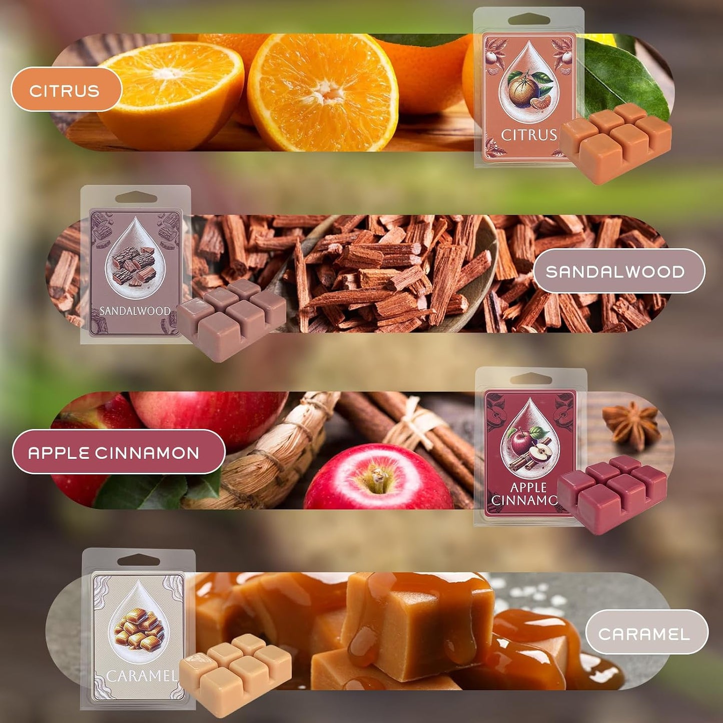 Soy Wax Melts Wax Cubes Strong Scent Wax Melts Variety Fragrance Melts for Vanilla, Lavender, Apple Cinnamon, Citrus, Ocean Breeze, Caramel, Sandalwood, Pumpkin Spice Spa Yoga Relaxing Bath