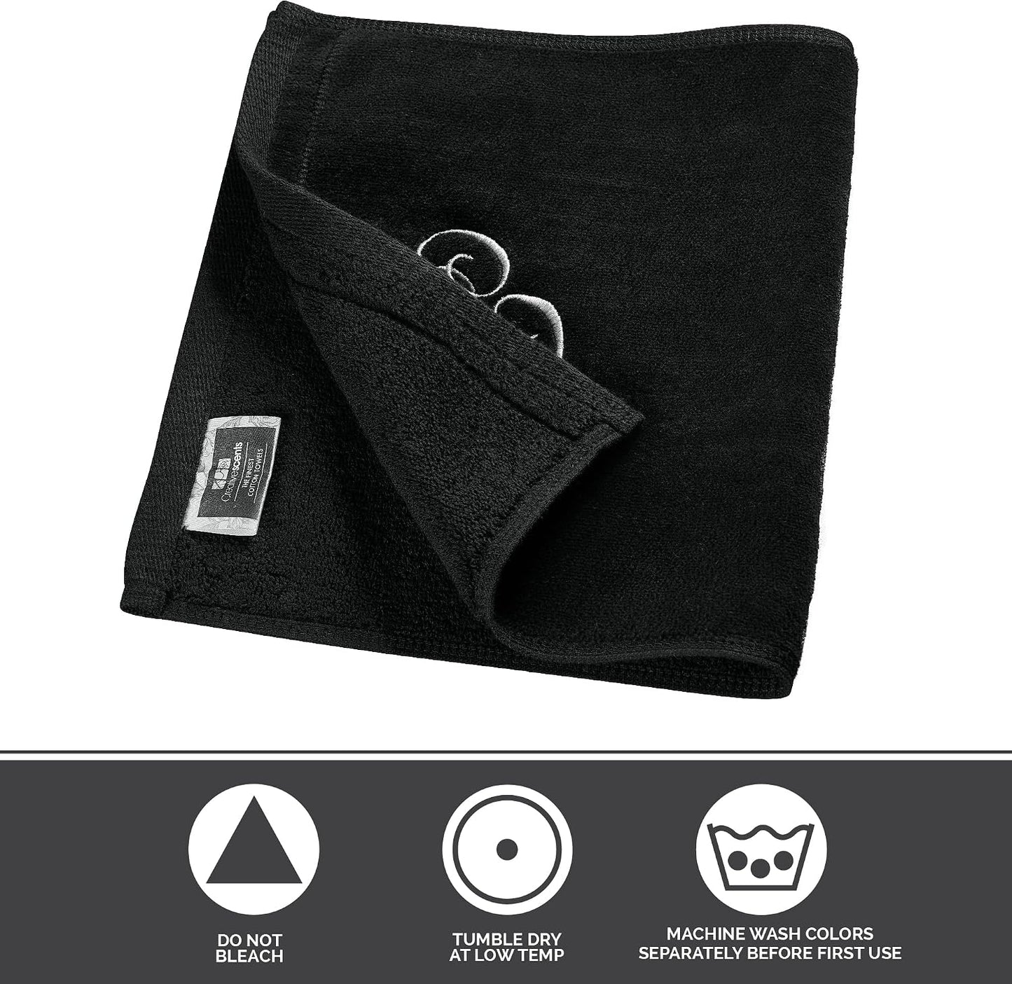 Monogrammed Towels Fingertip, Personalized Gift, 11 x 18 Inches - Set of 2 White Embroidered Towel - Extra Absorbent 100% Cotton - Soft Velour Finish - For Bathroom/ Kitchen/ Spa - Initial N (Black)