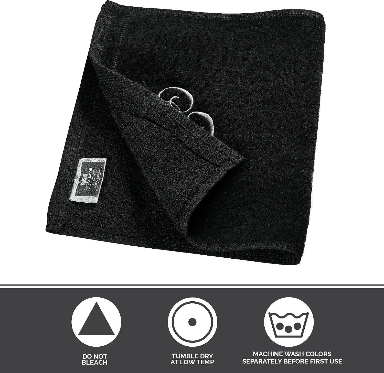 Monogrammed Towels Fingertip, Personalized Gift, 11 x 18 Inches - Set of 2 White Embroidered Towel - Extra Absorbent 100% Cotton - Soft Velour Finish - For Bathroom/ Kitchen/ Spa - Initial N (Black)