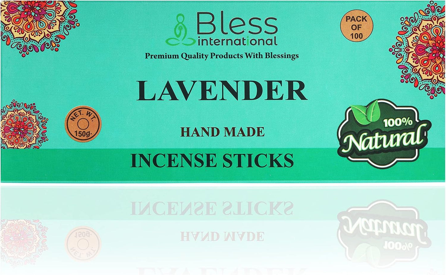 Bless-Lavender 100%-Natural-Handmade-Hand-Dipped-Incense-Sticks Organic-Chemicals-Charcoal-Free Purification-Relaxation-Positivity-Yoga-Meditation Best-Woods-Scent (100 Sticks (5.25 OZ))