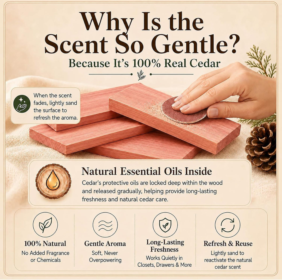 50 PCS Cedar Blocks for Clothes Storage,100% Natural Aromatic Cedar Blocks for Closet Storage,Wardrobe,Drawers,Shelves
