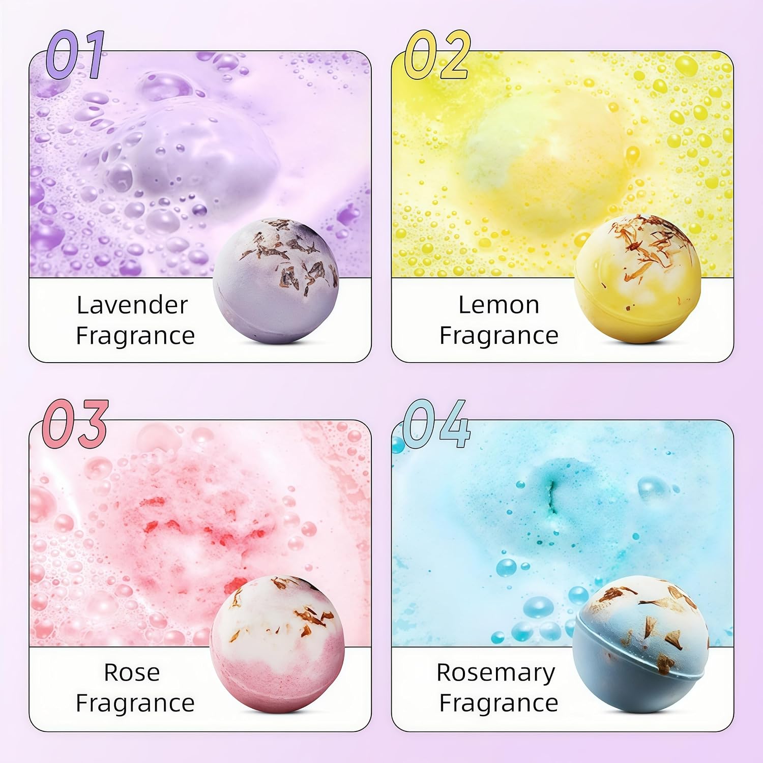 Handmade Bath Bombs Gift Set 4-Pack Handmade Spa Fizzies with Dried Flowers, Shea Butter & Essential Oils for Women, Relaxing & Moisturizing Self Care Kit.