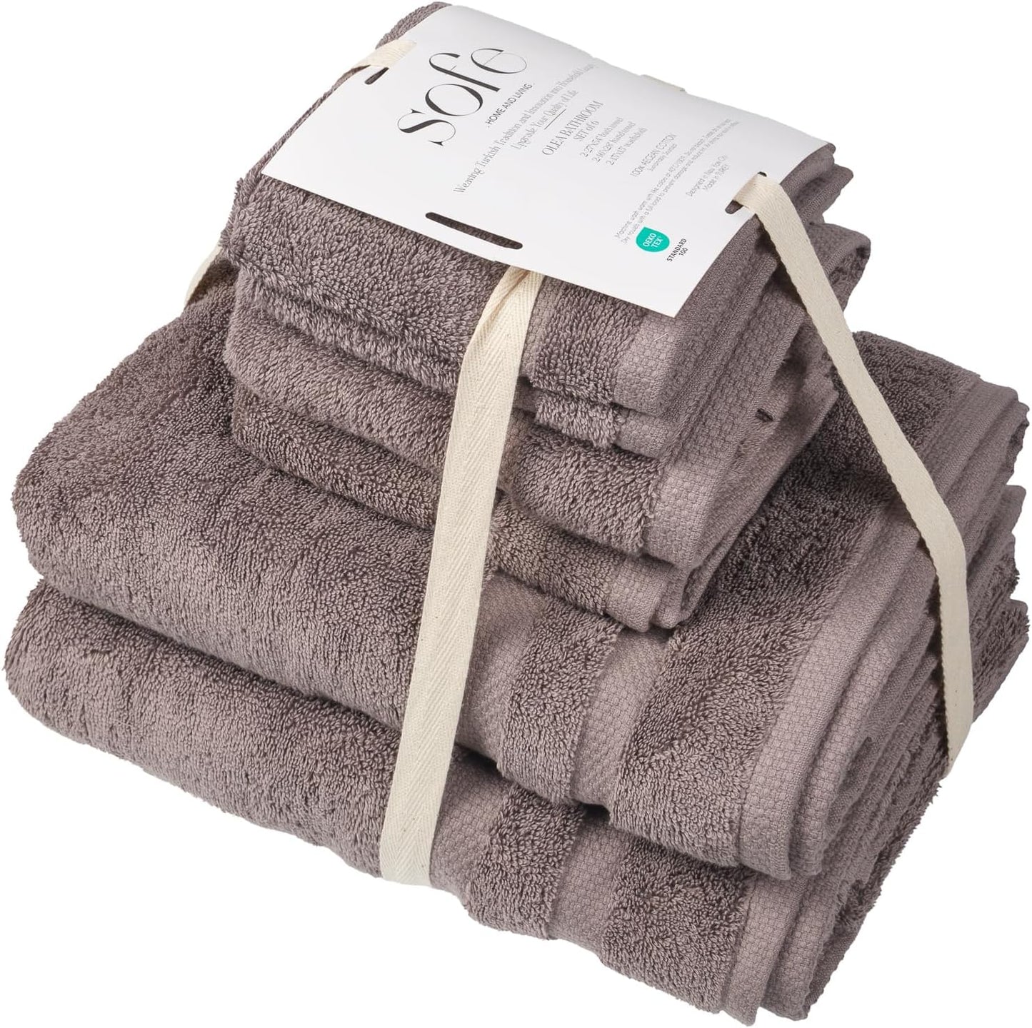 SOFE H&L | Olea Luxury Turkish Cotton Bath Towels Set of 6 : 2 Bath Towels 2 Hand Towels 2 Wash Cloths, Dark Gray | Thick, Premium, Soft, Durable, Absorbent - Hotel Quality Towel Sets for Bathroom