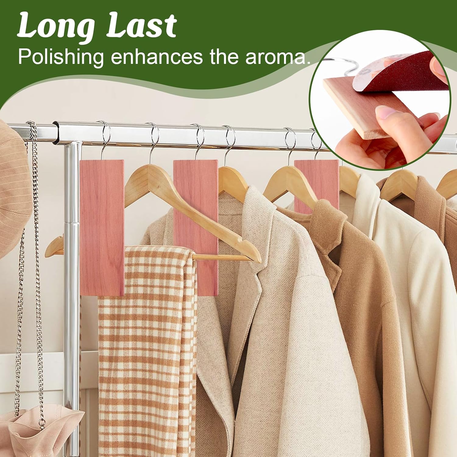 ESRICH Cedar Blocks for Clothes Storage,15 Pack with Metal Hooks,100% Natura Cedars Wood for Closets,Cedars Planks with Sandpaper,Cedar Chips for Closets and Drawers