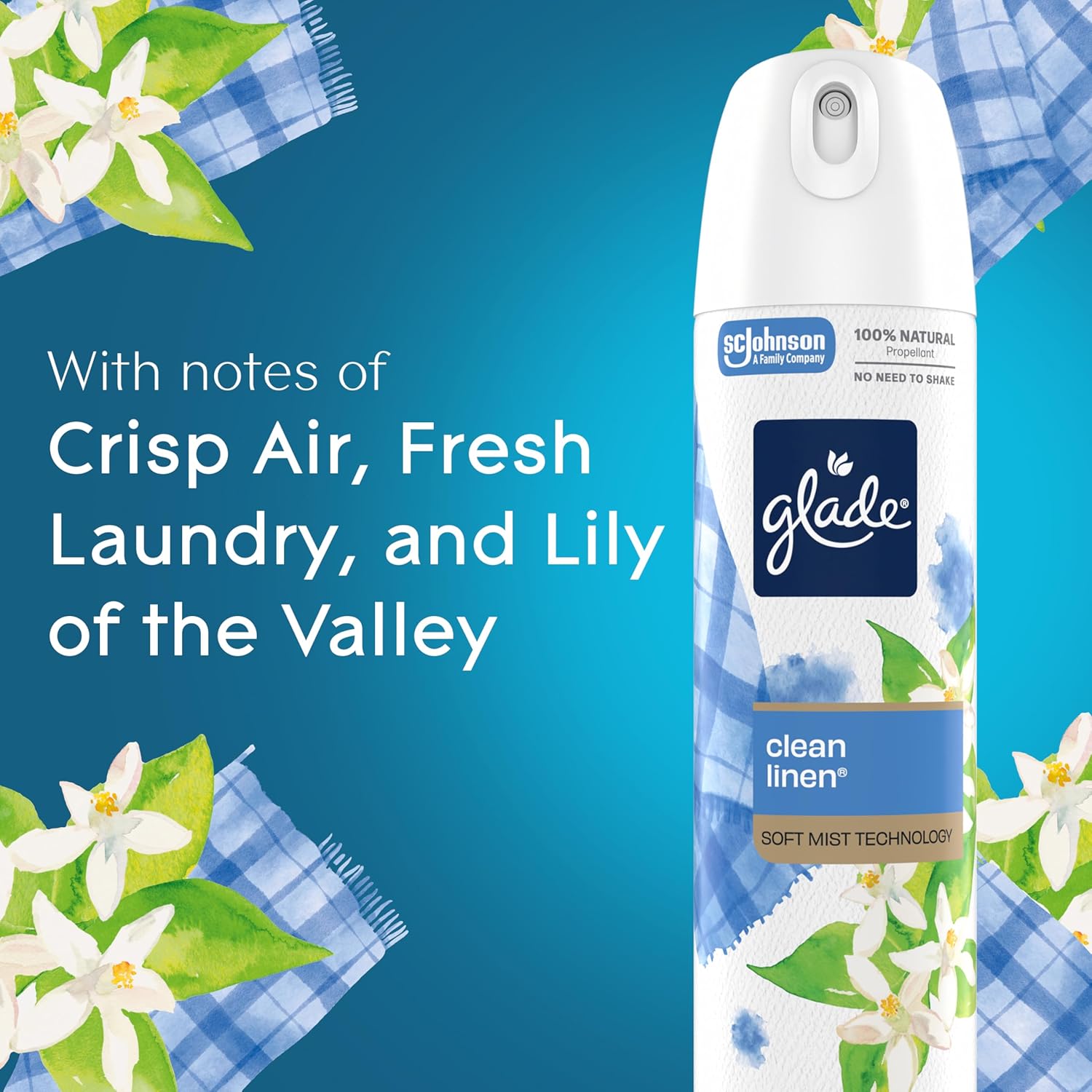 Glade Odor Fighting Soft Mist Air Freshener Room Spray, Clean Linen, 7.3oz., 1 count
