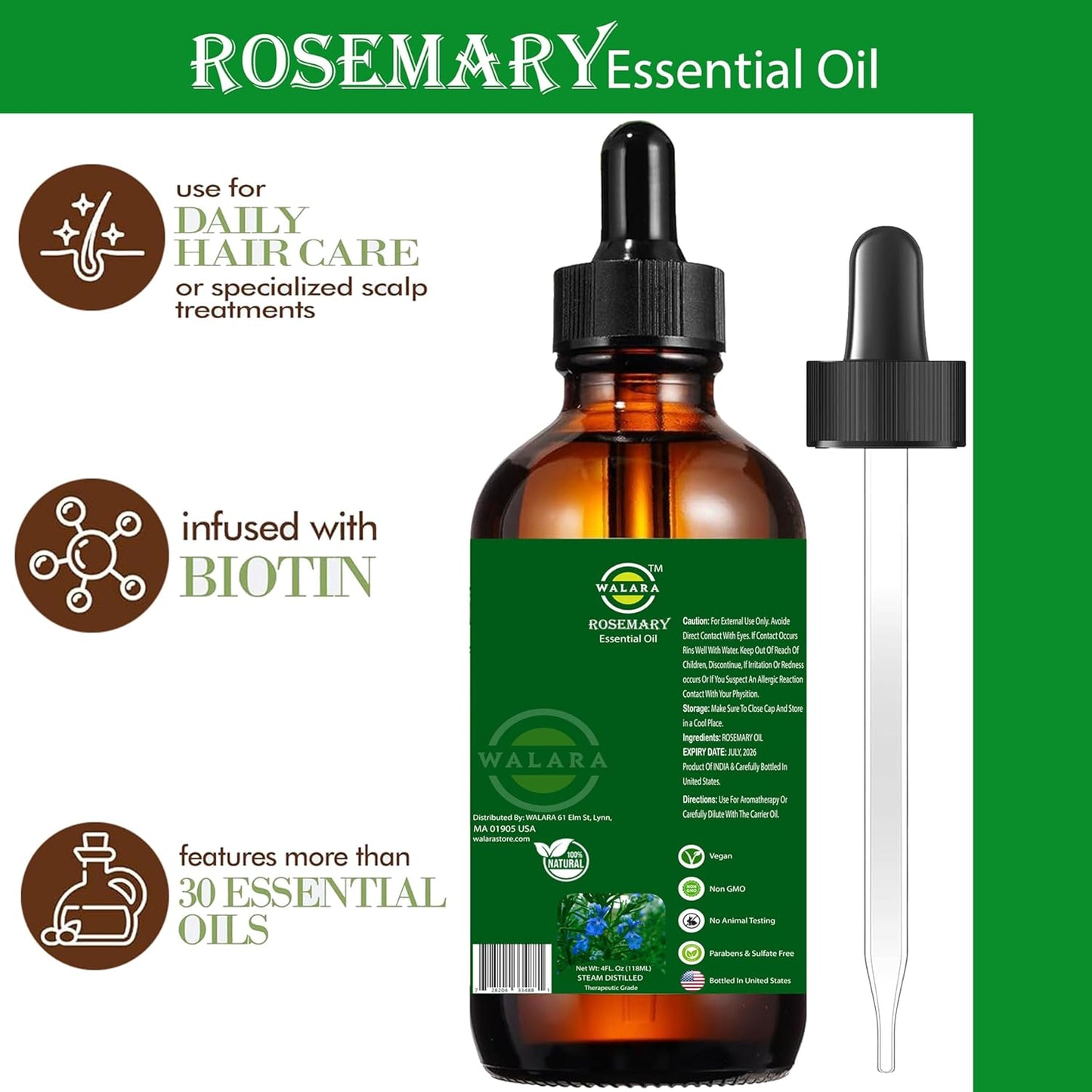Rosemary Oil: Hair Growth, Moisturizing for Split Ends & Dry Scalp, Strengthens Hair – For All Hair Types