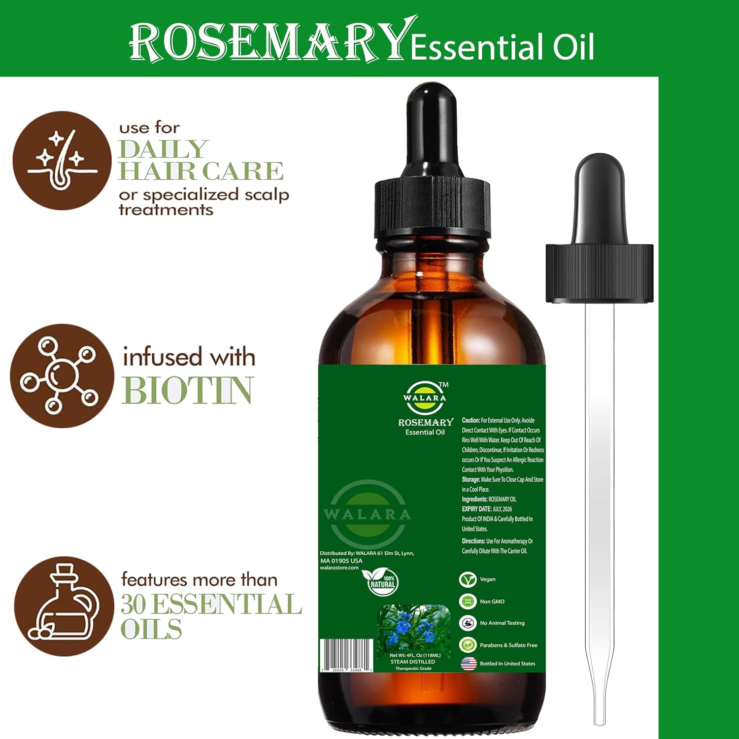 Rosemary Oil: Hair Growth, Moisturizing for Split Ends & Dry Scalp, Strengthens Hair – For All Hair Types