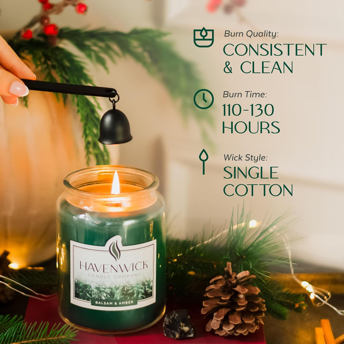 Havenwick Balsam & Amber Soy Candle Long-Lasting