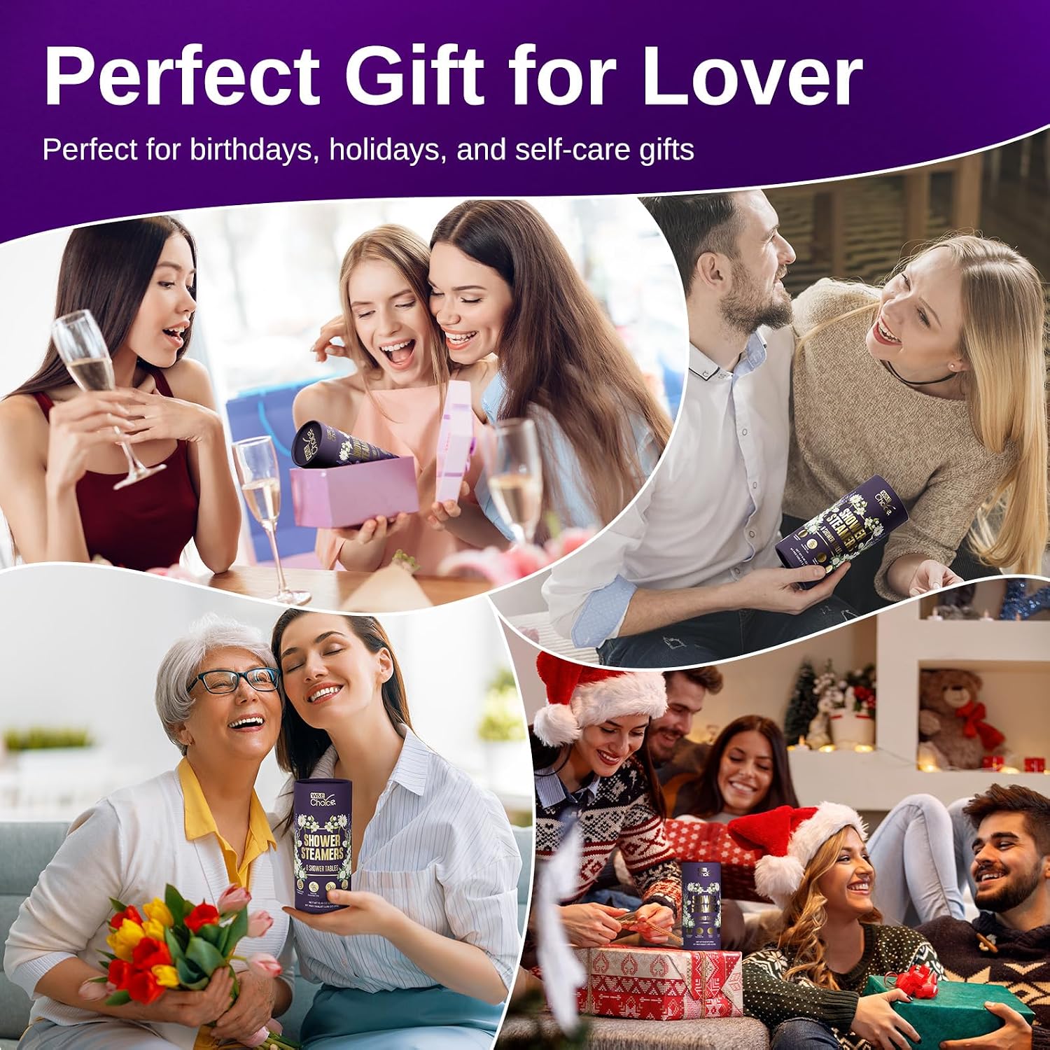 W&E Choice Shower Steamers Aromatherapy 8 Counts, Gifts for Women, Shower Bombs with Natural Essential Oils for Daily Relaxation & Stress Relief, Birthday Gifts for Wife, Mom