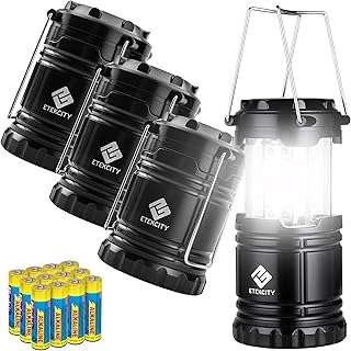Etekcity Camping Lanterns for Power Outages 4 Pack, Flashlight for Camping Essentials, Survival Kit and Gear, Hurricane Preparedness Items, Emergency Led Battery Operated Lights, Black