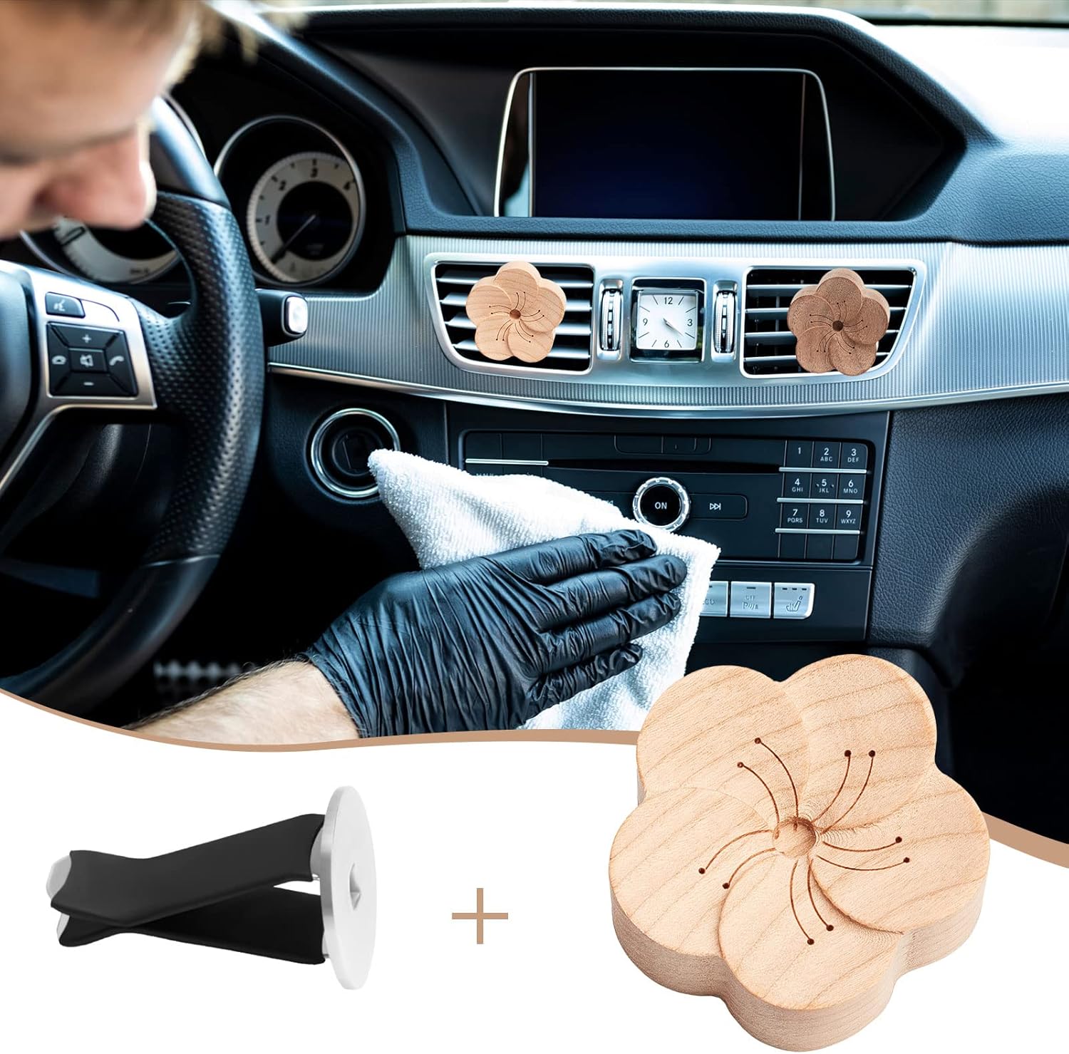 Zubebe Aroma Wood Essential Oil Diffuser 4 Packs Minimalistic Decor Car Air Freshener Flower Diffuser with Aromatherapy Clip for Car Office Bedroom
