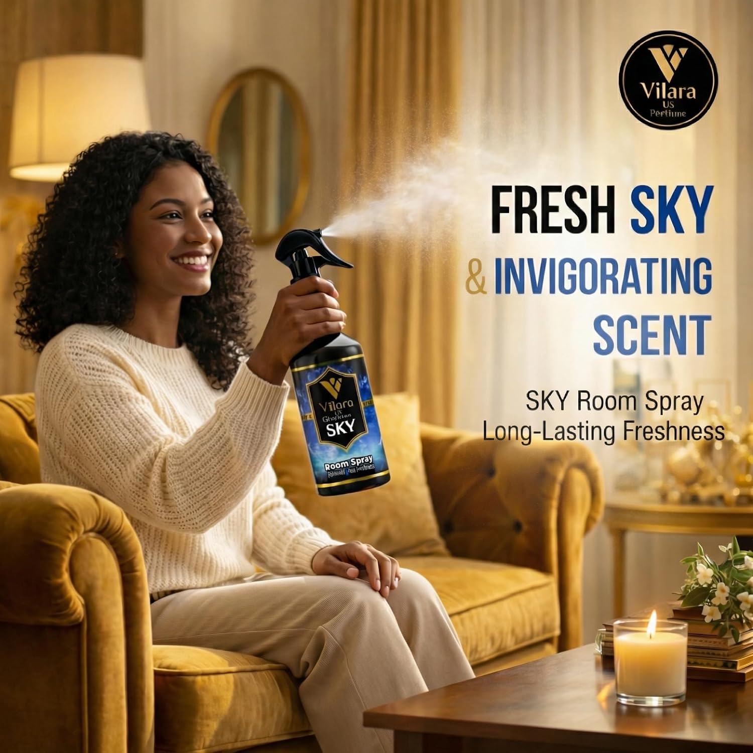 Room Spray Air Freshener –Odor Eliminator Spray for Home, Bathroom & Office – Long Lasting Floral Mist Deodorizer, Non-Toxic Natural Air Spray for Bedding 300ml (3 Sky)