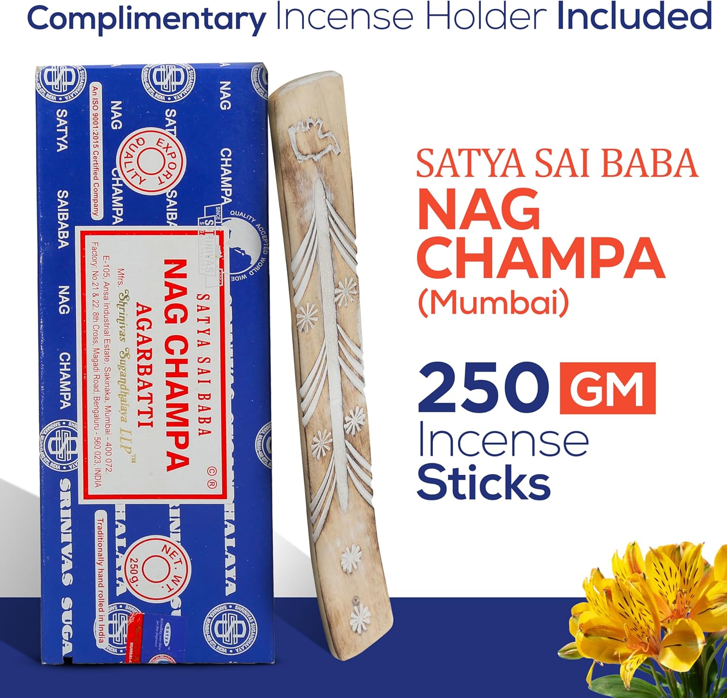 Satya Sai Baba Nagchampa Incense Sticks 250 gm Pack with Raajsee Insence Stick Holder, Inscent Sticks NagChampa Agarbatti, Natural & Chemical Free