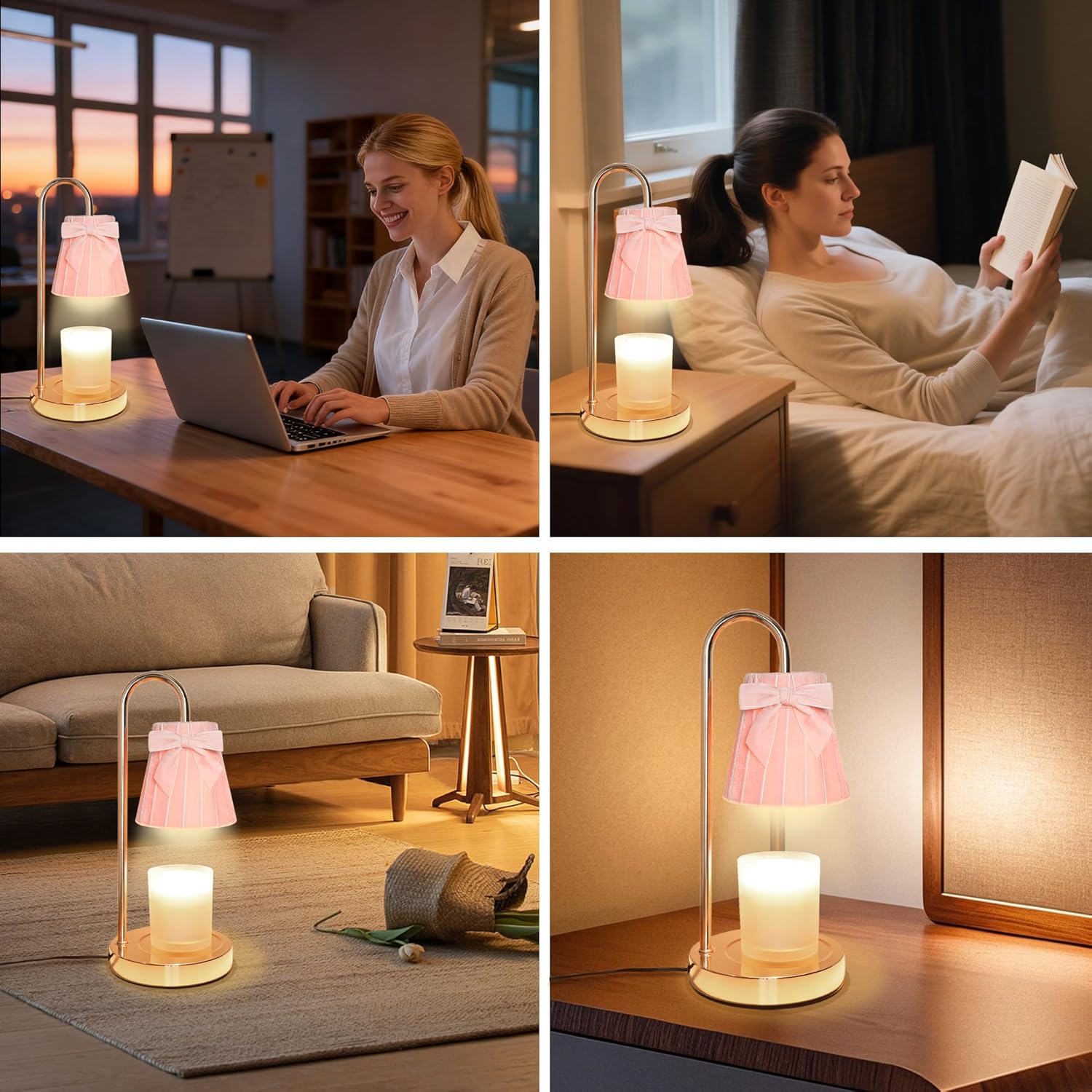 Pink Coquette Bow Flannel Candle Warmer Lamp with Timer and Dimmer, for Mom/Wife, Melt Wax Warmer Lamp with 2 Bulbs for Candle Jars House Warming New Home Christmas Decor