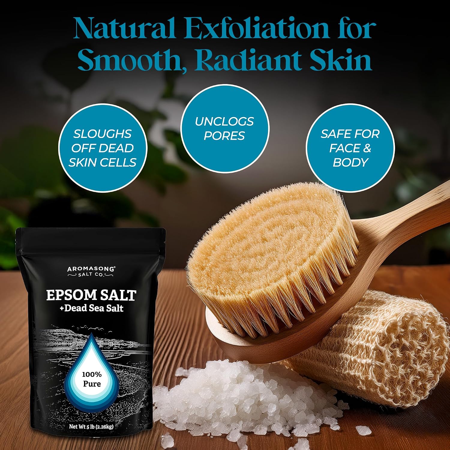 Aromasong Epsom Salt with Dead Sea Salt for Soaking - Bulk 5 Lb - 100% Pure Bath Salt, Foot & Muscle Soak