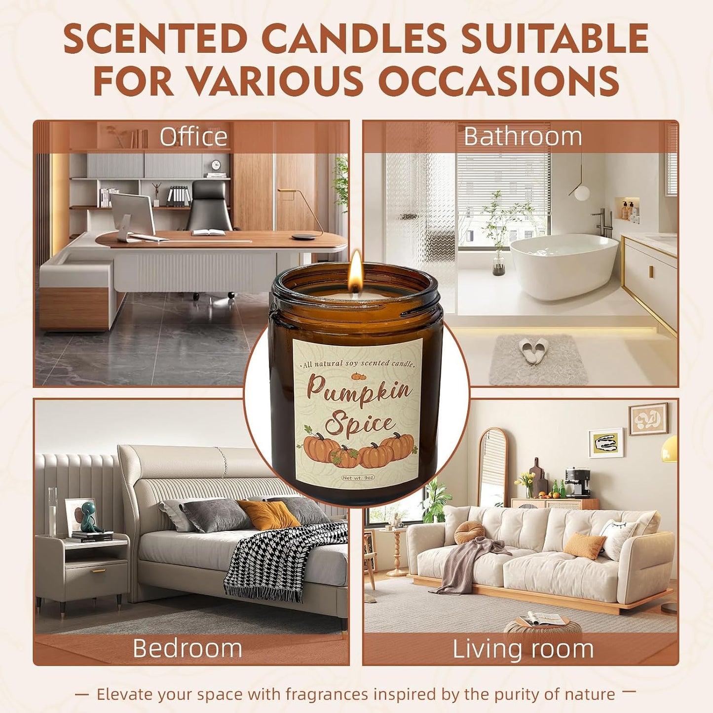 Pumpkin Spice Soy Wax Candle, Fall Seasonal Decor, 50+ Hours Burn Time, Halloween & Thanksgiving Gift, Eco-Friendly