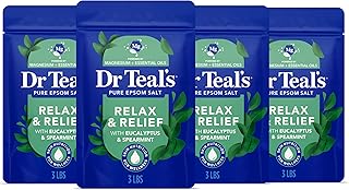 Dr Teal's Pure Epsom Salt, Relax & Relief with Eucalyptus and Spearmint, 3 lb (Pack of 4)