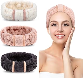 DOOBO 3 Pack Women's Spa Microfiber Skincare Headbands for Face Washing, Makeup Removal and More (Pink, White, Black)