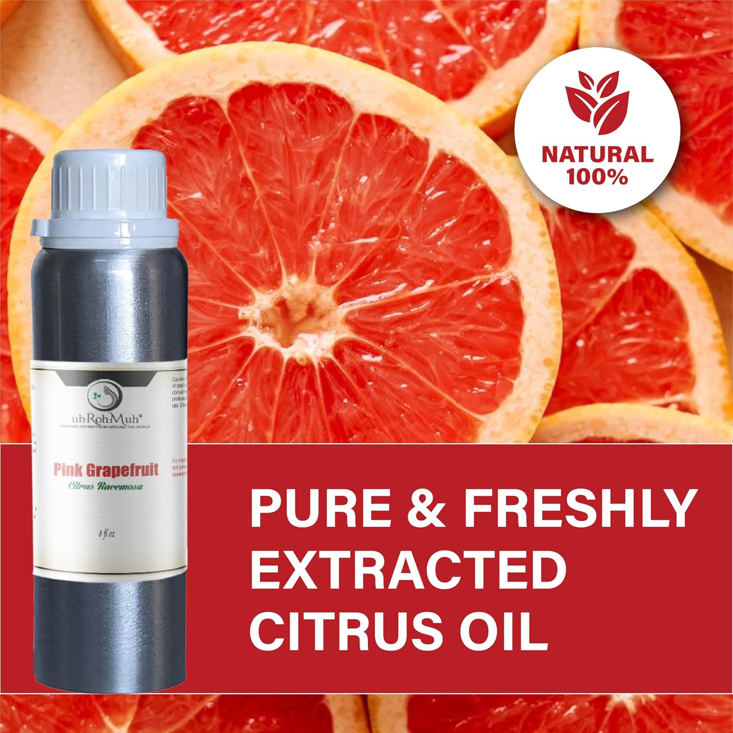 Pink Grapefruit Essential Oil Cold Pressed Citrus Paradisi Peel Oil Fresh Citrus Aroma Top Note Essential Oil for Aromatherapy Diffuser Skincare Haircare and Natural DIY Cosmetic Blends - 8 Fl oz