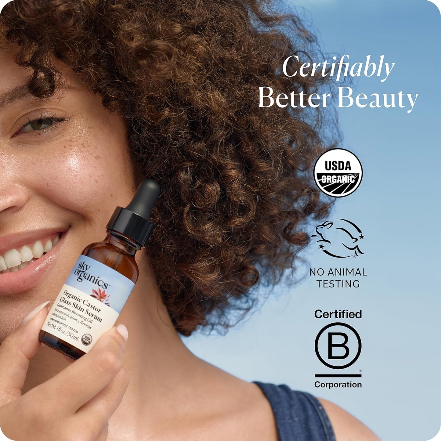 Sky Organics - Organic Castor Glass Skin Serum (1 fl oz/30 mL) Dermatologist Tested Natural Face Serum - Organic Castor Oil for Face, Neck, Chest - Jojoba Oil - Vegan, Cruelty Free, Beauty, Skin Care