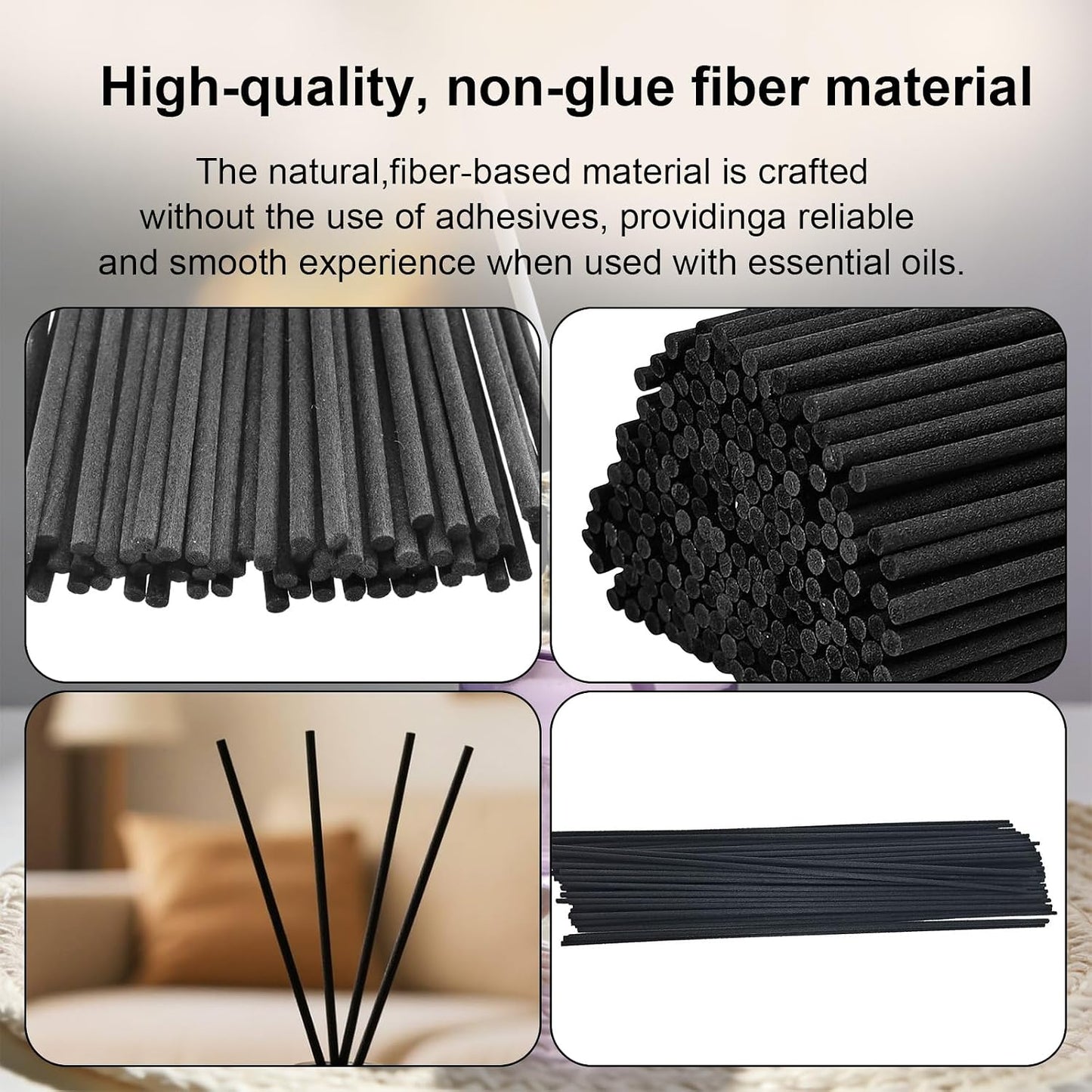 Reed Diffuser Sticks Refill, 20cm (8-inch) 3mm Fiber Reeds - 50 Pcs Natural Unscented, Ideal for Fragrance Oil, Non-Breaking & Non-Staining Replacement Sticks