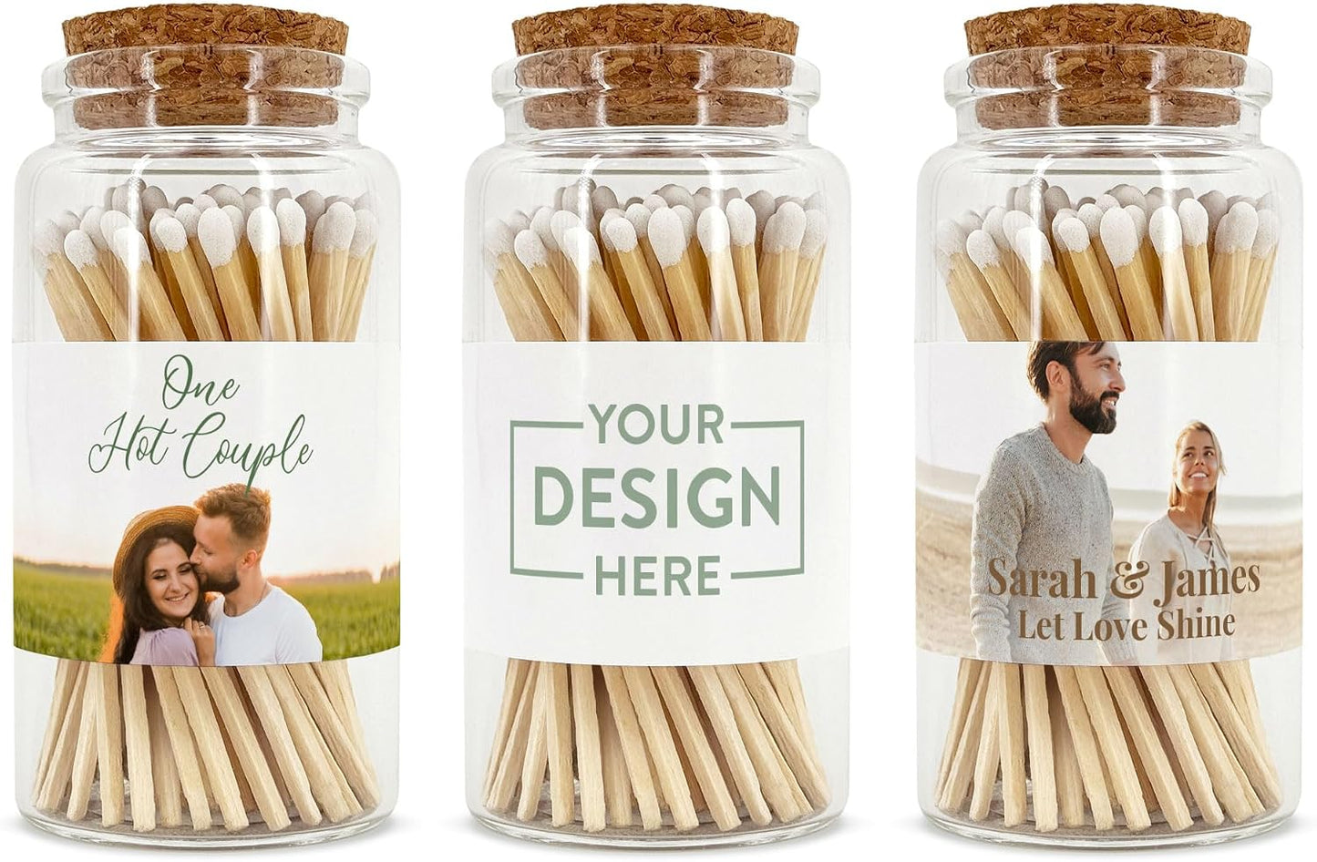 Personalized Custom Matches for Wedding Favors, Birthday Favors, Cigar Bar Matches, Wooden Matches in a Jar with Striker, Long Matches for Candles in Apothecary Glass Jar, Approx. 80 Safety Matches