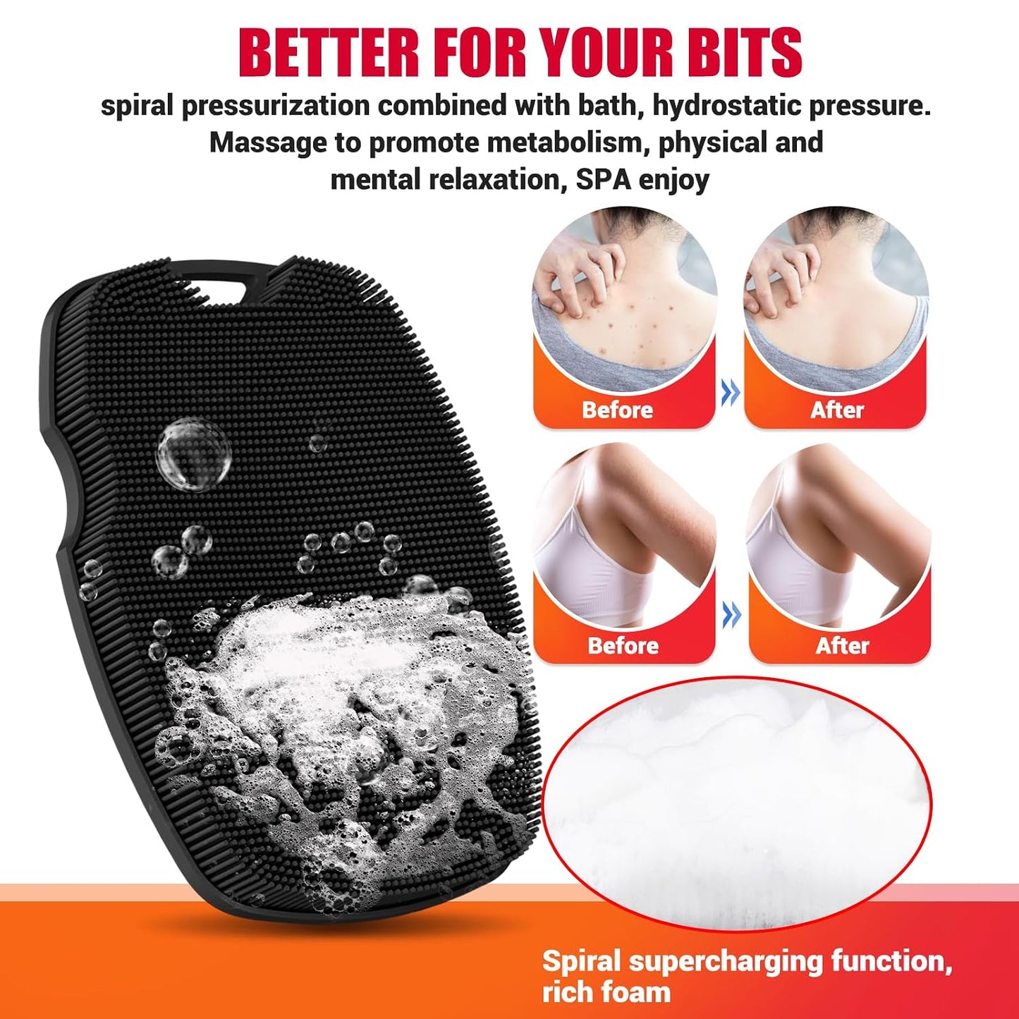 Canroom Silicone Body Scrubber - Zinc Infused-Highly Elastic Bristles Exfoliating Body Scrubber for Shower Body,Cellulite Reduction,Blood Circulation- Black