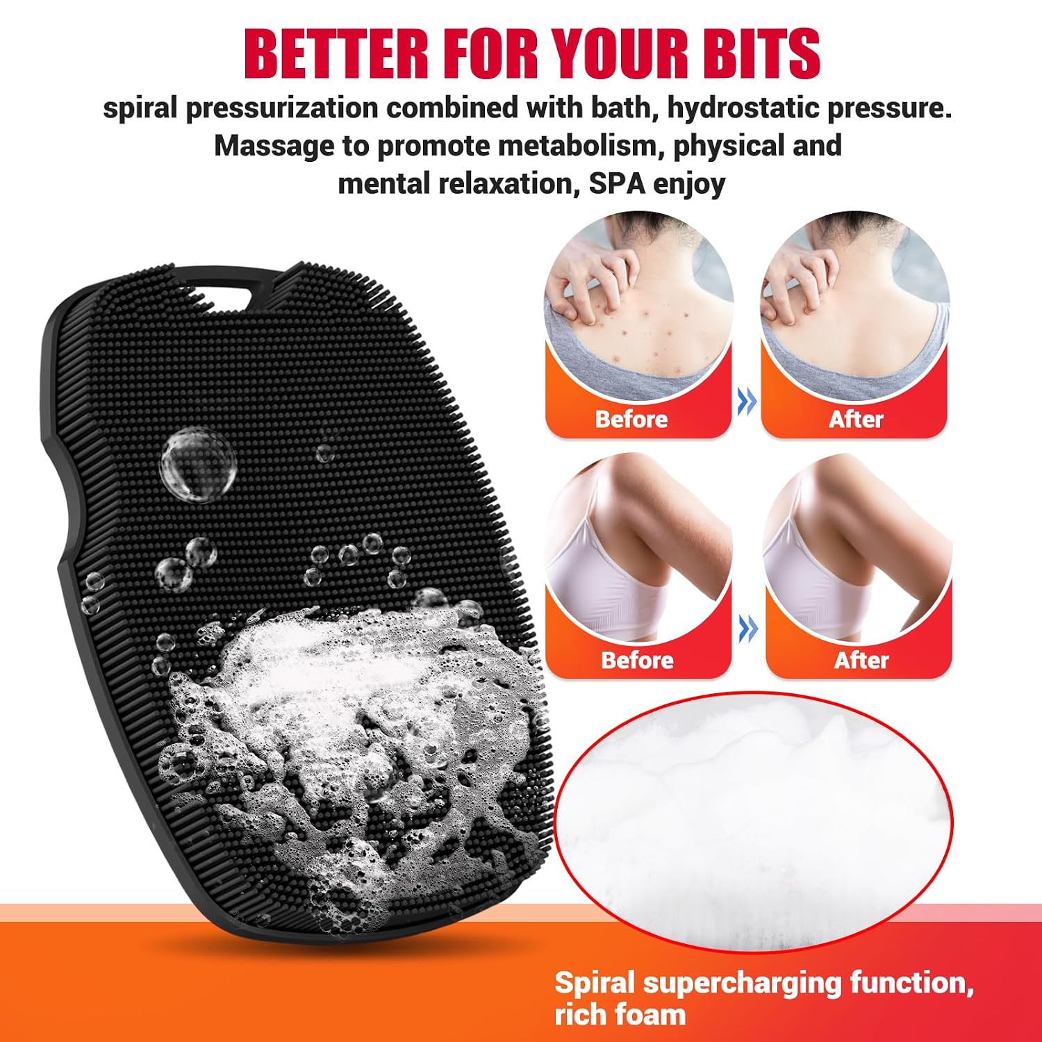Canroom Silicone Body Scrubber - Zinc Infused-Highly Elastic Bristles Exfoliating Body Scrubber for Shower Body,Cellulite Reduction,Blood Circulation- Black
