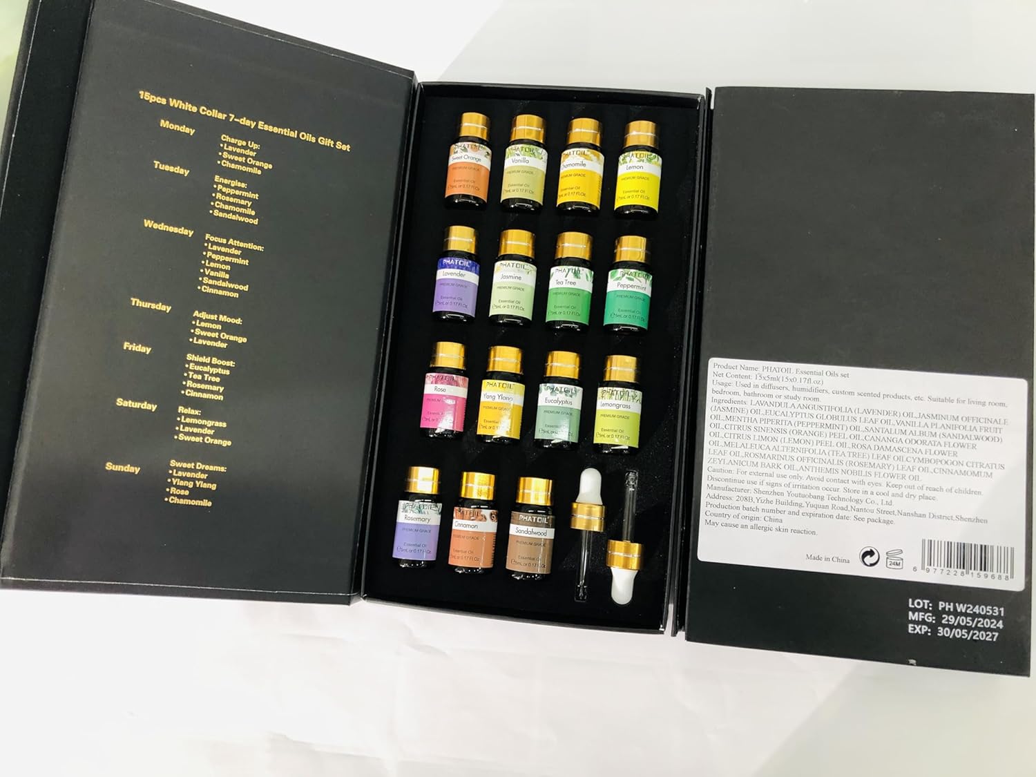 PHATOIL Essential Oils Gift Set 15 x 5ml, Pure Essential Oil Aromatherapy Oil for Skin Care, Hair Care, Bath, Ideal for Humidifier, Diffuser, Relax